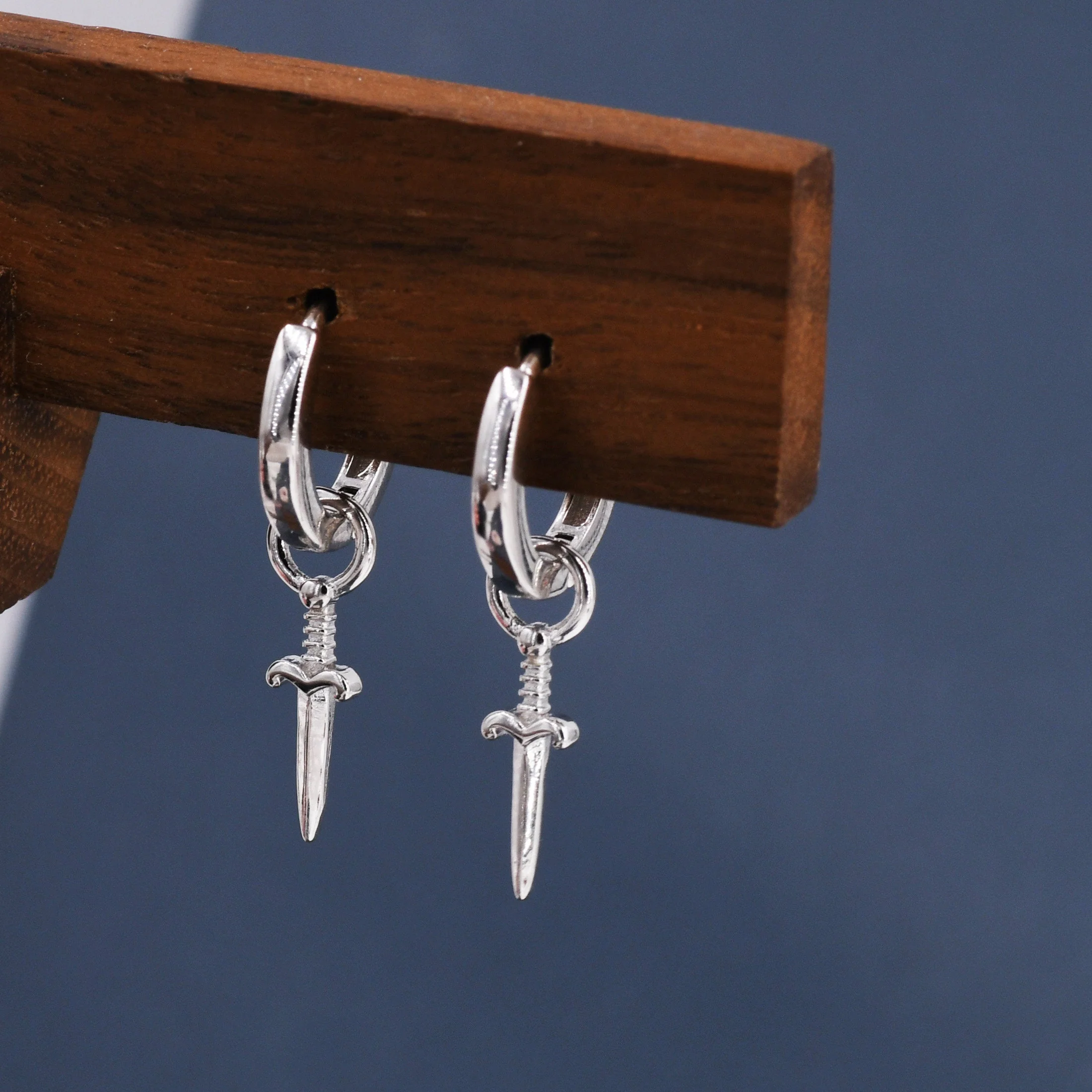 Sterling Silver Sword Hoop Earrings, Detachable Charm Hoop Earrings, Dagger Earrings, Silver or Gold,  Interchangeable and detachable - Image 7