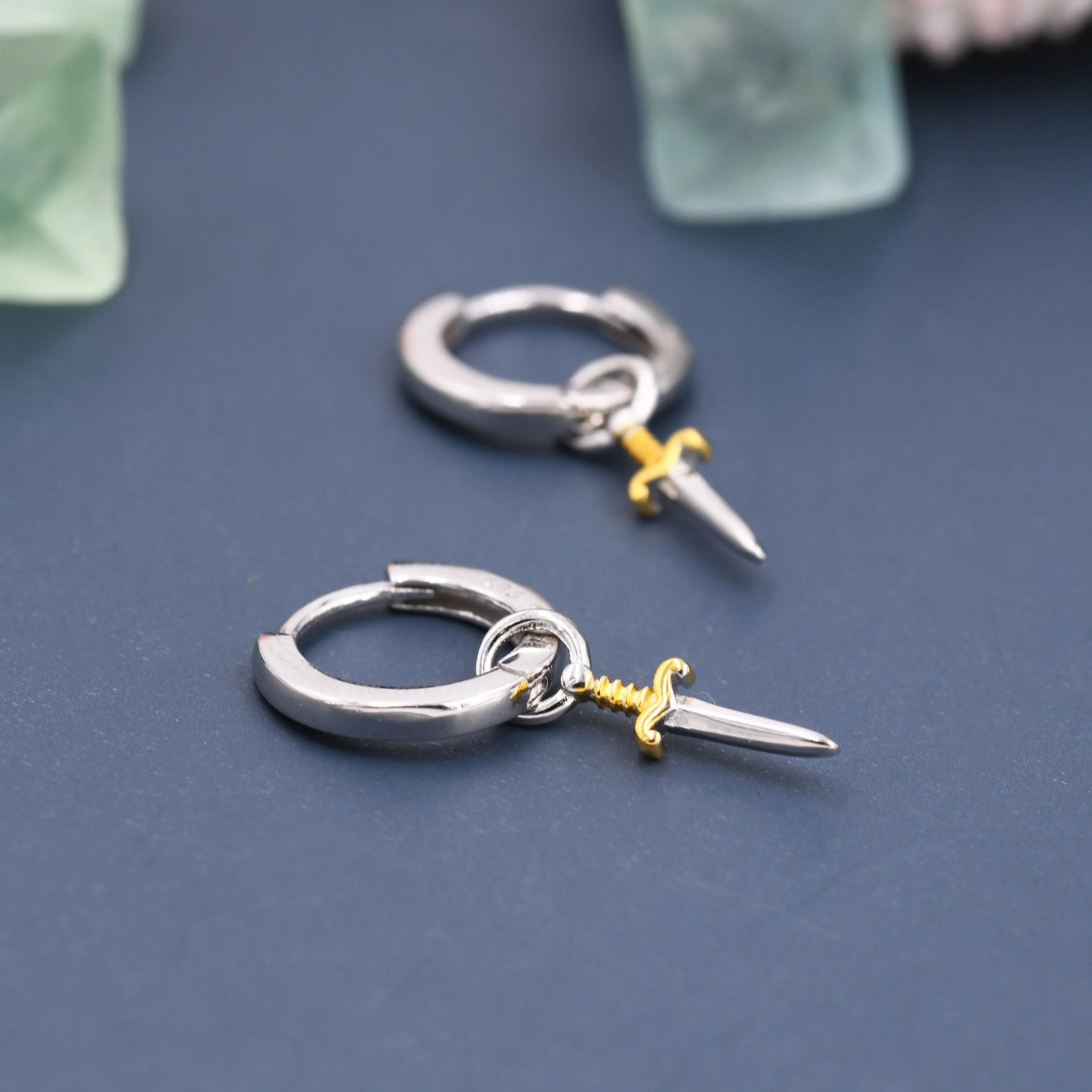 Sterling Silver Sword Hoop Earrings, Detachable Charm Hoop Earrings, Dagger Earrings, Silver or Gold,  Interchangeable and detachable - Image 8