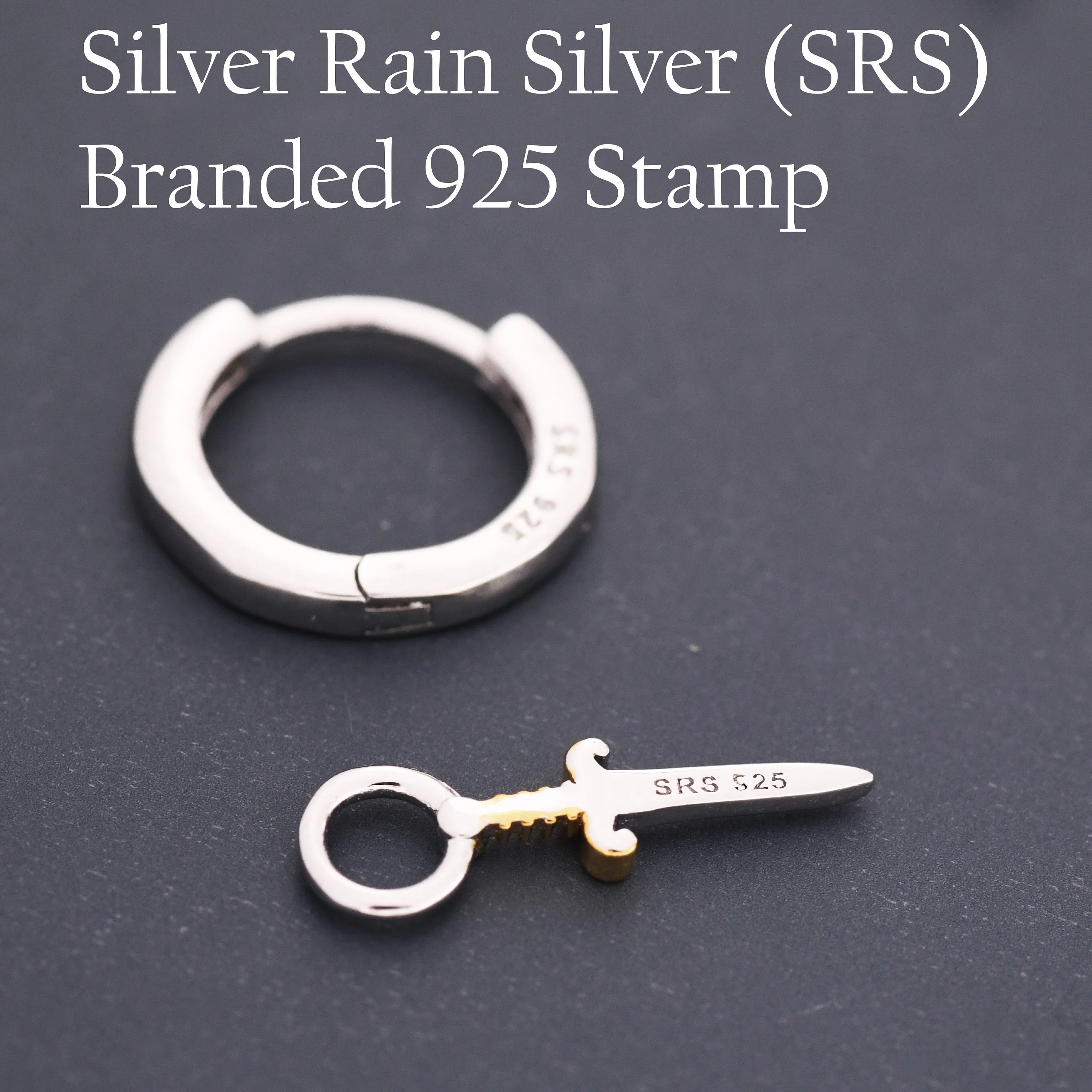 Sterling Silver Sword Hoop Earrings, Detachable Charm Hoop Earrings, Dagger Earrings, Silver or Gold,  Interchangeable and detachable - Image 9