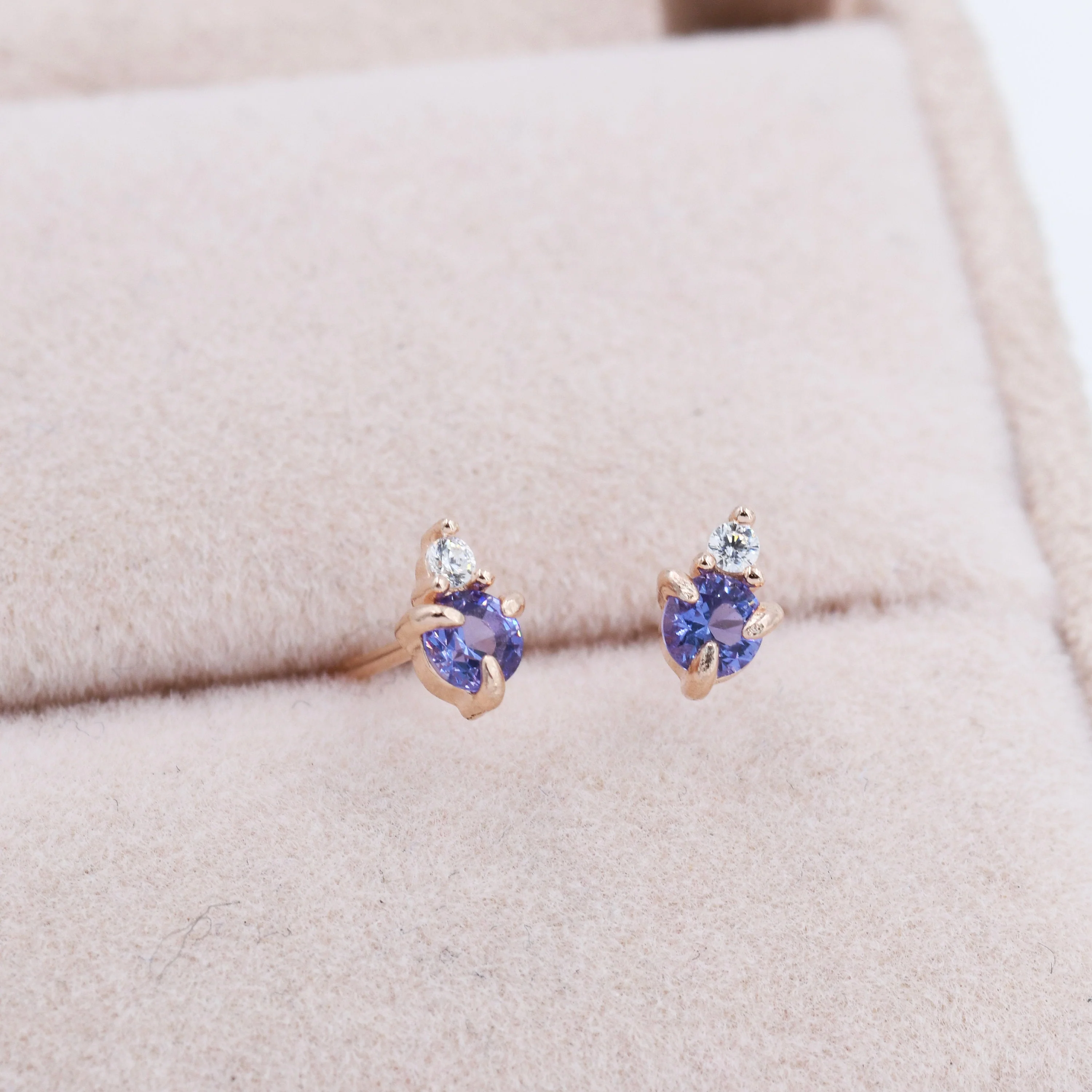 Sterling Silver Tanzanite Blue CZ Stud Earrings,  3mm December Birthstone CZ Earrings, Silver, Gold or Rose Gold, Stacking Earrings - Image 2