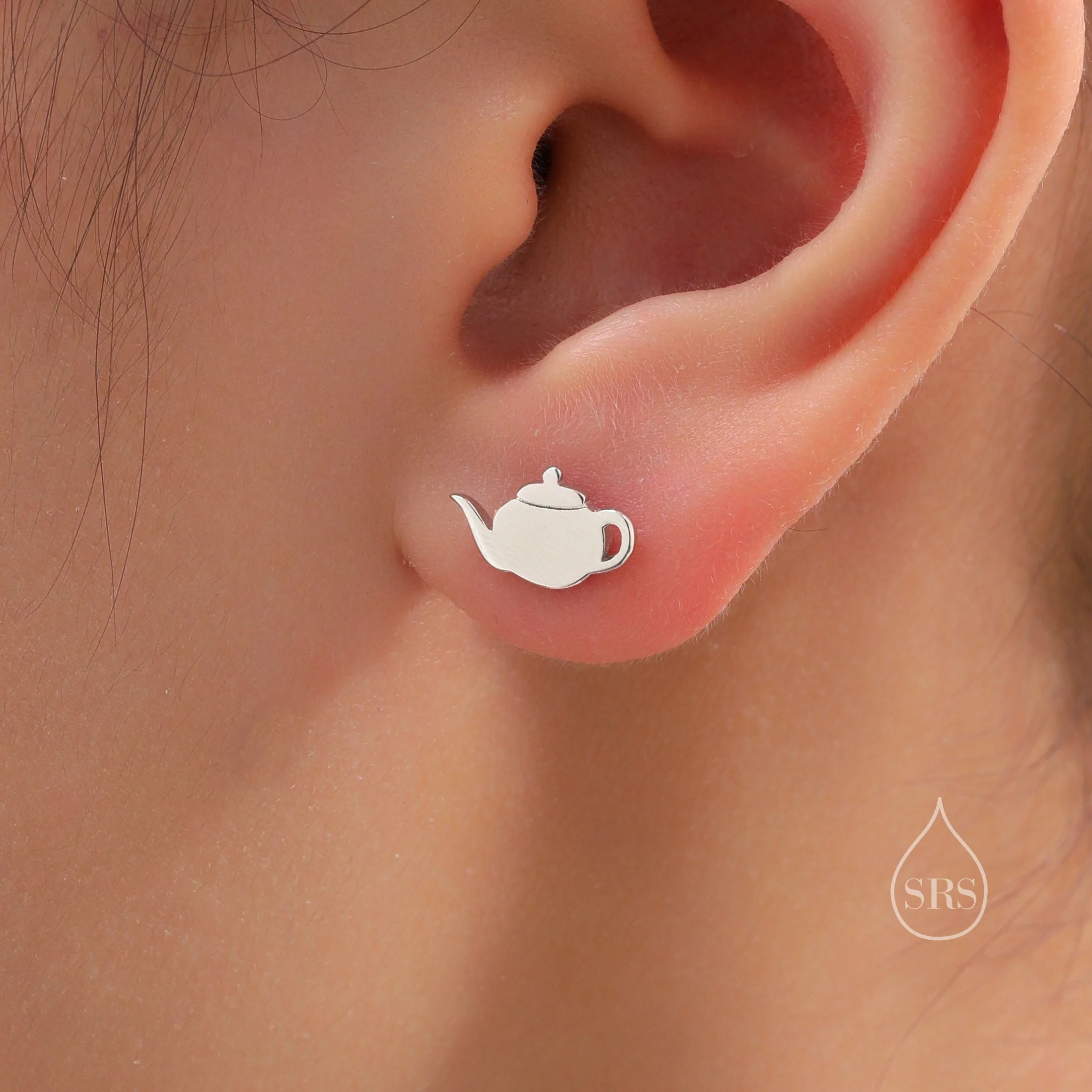 Sterling Silver Teapot and Teacup 18G Mismatched Screw Back Earrings with Balls - Image 4