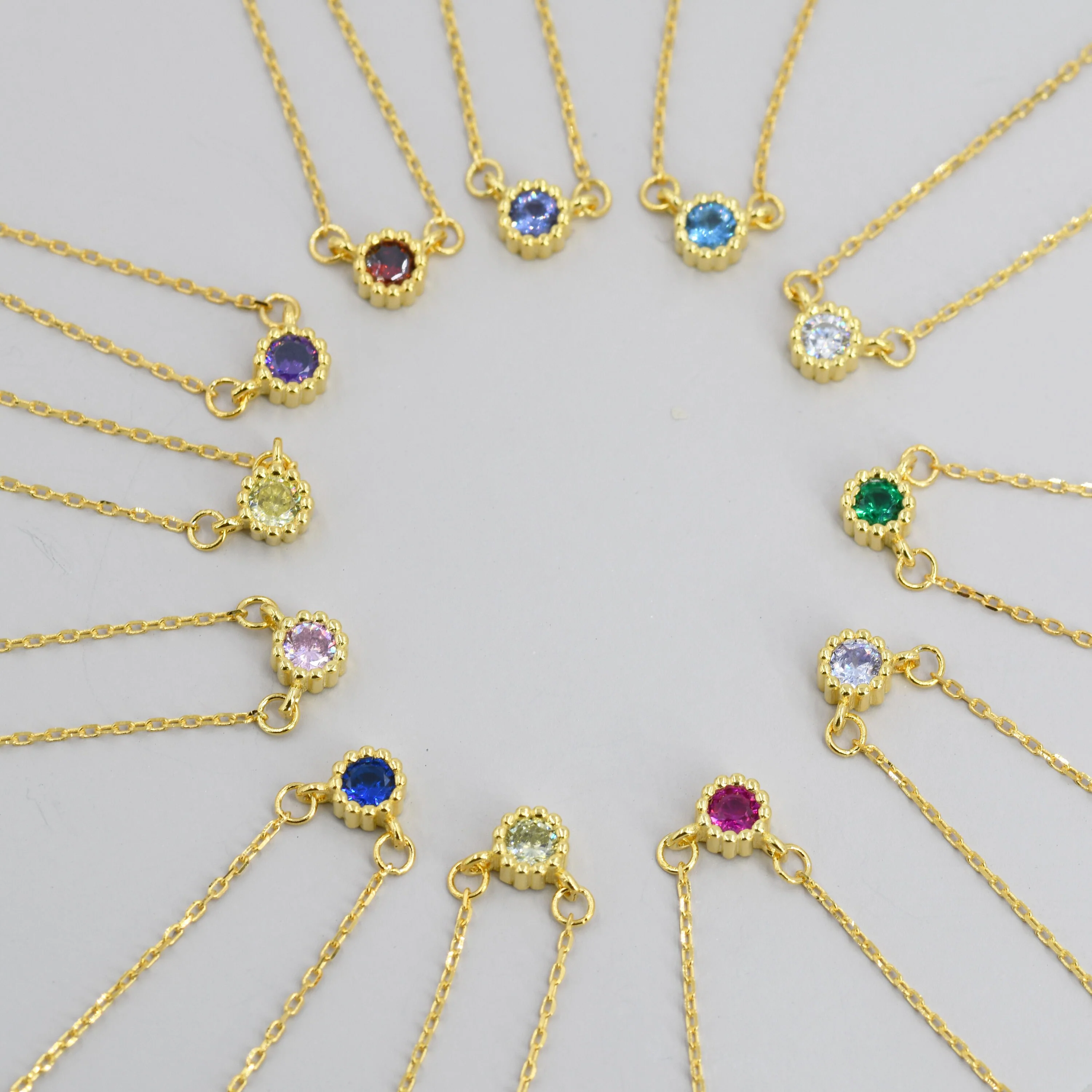 Sterling Silver Tiny Birthstone Necklace with CZ Crystals, Silver, Gold or Rose Gold, 3mm Extra Tiny CZ Necklace - Image 5