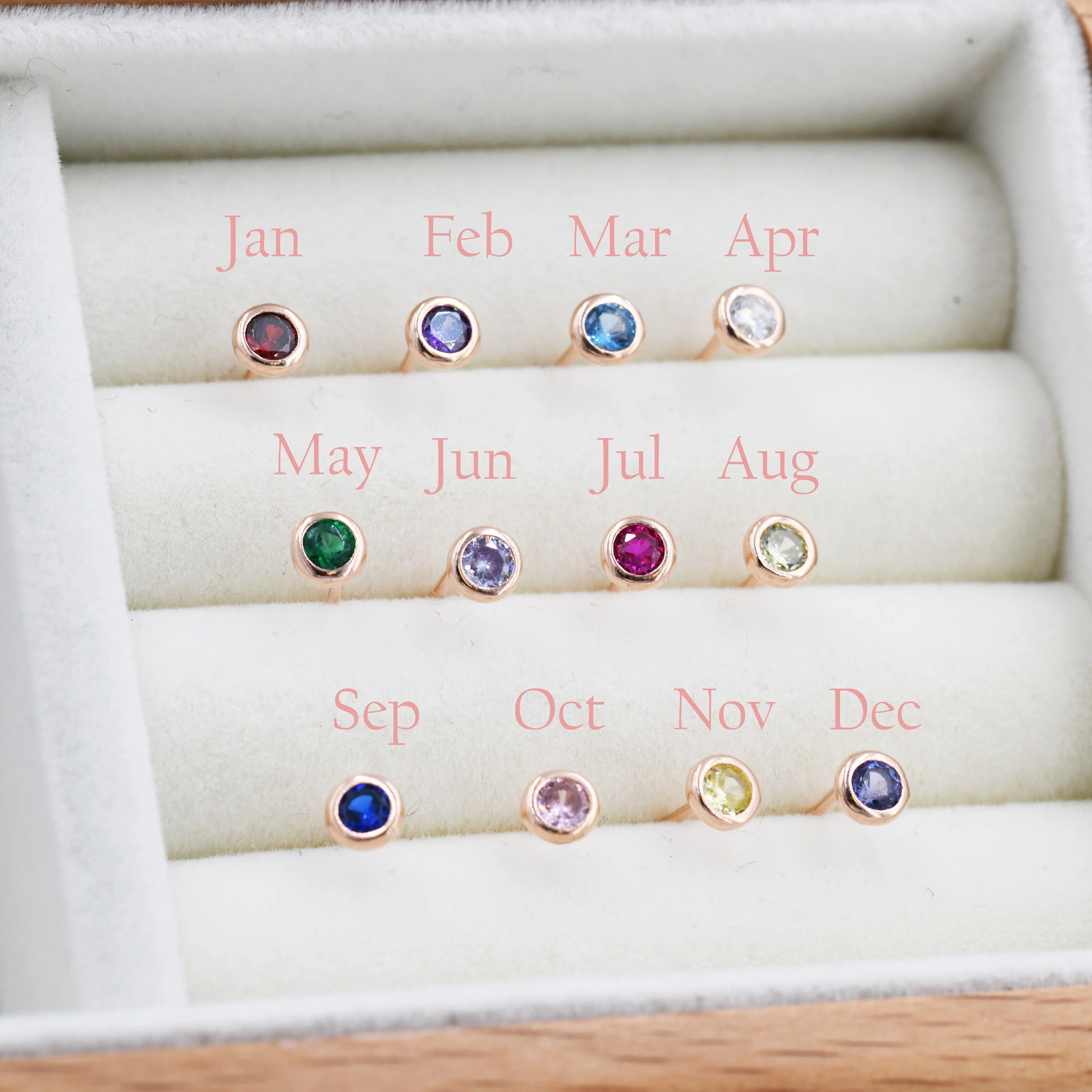 Sterling Silver Tiny Birthstone Stud Earrings, 4mm Birthstone CZ Earrings, Silver, Gold or Rose Gold, Stacking Earrings - Image 6