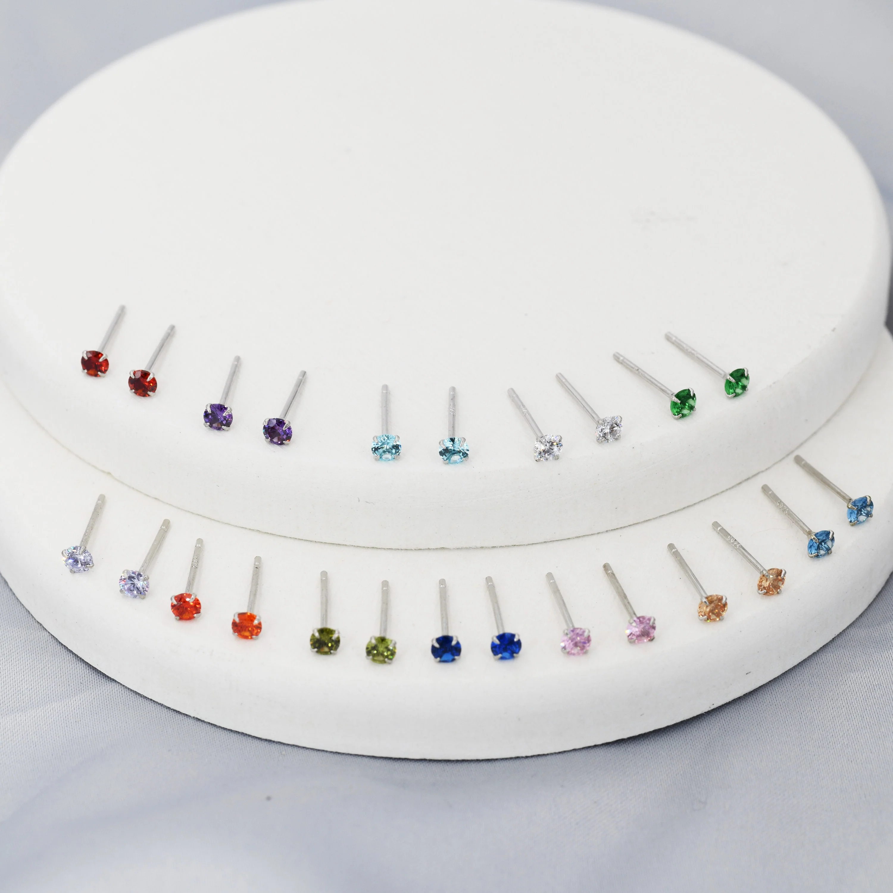 Sterling Silver Tiny Birthstone Stud Earrings, 3mm Birthstone CZ Earrings, Stacking Earrings - Image 5