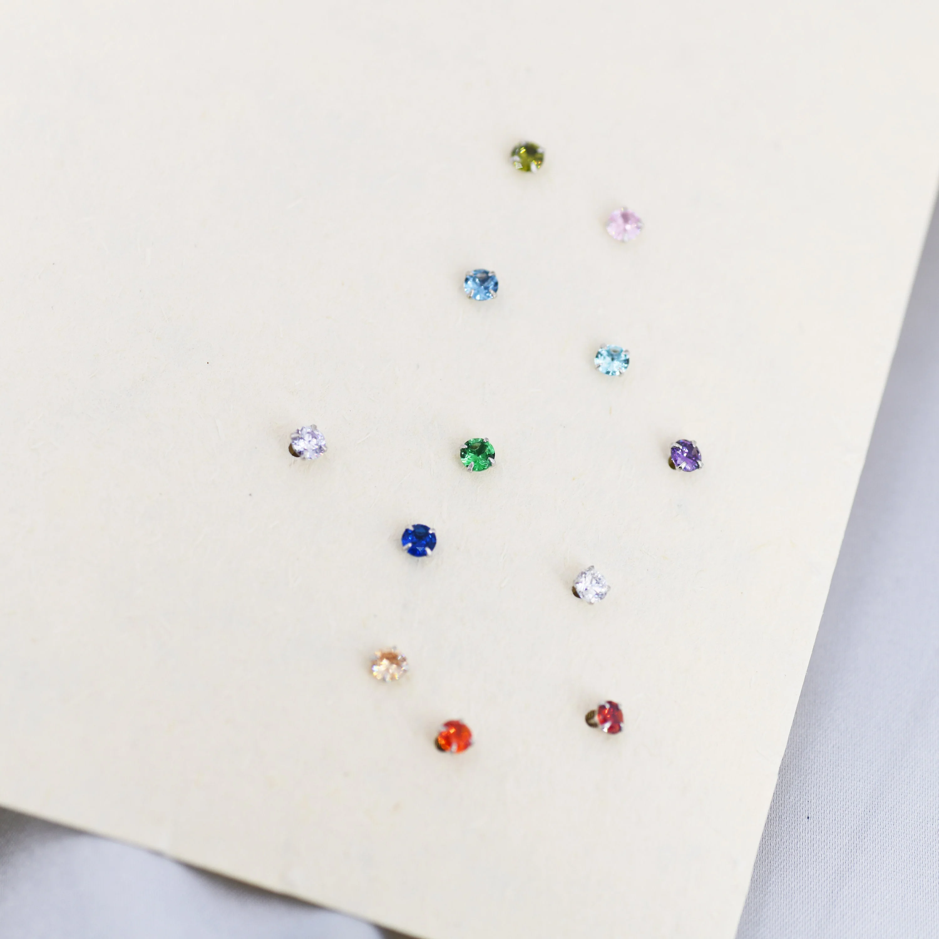Sterling Silver Tiny Birthstone Stud Earrings, 3mm Birthstone CZ Earrings, Stacking Earrings - Image 7