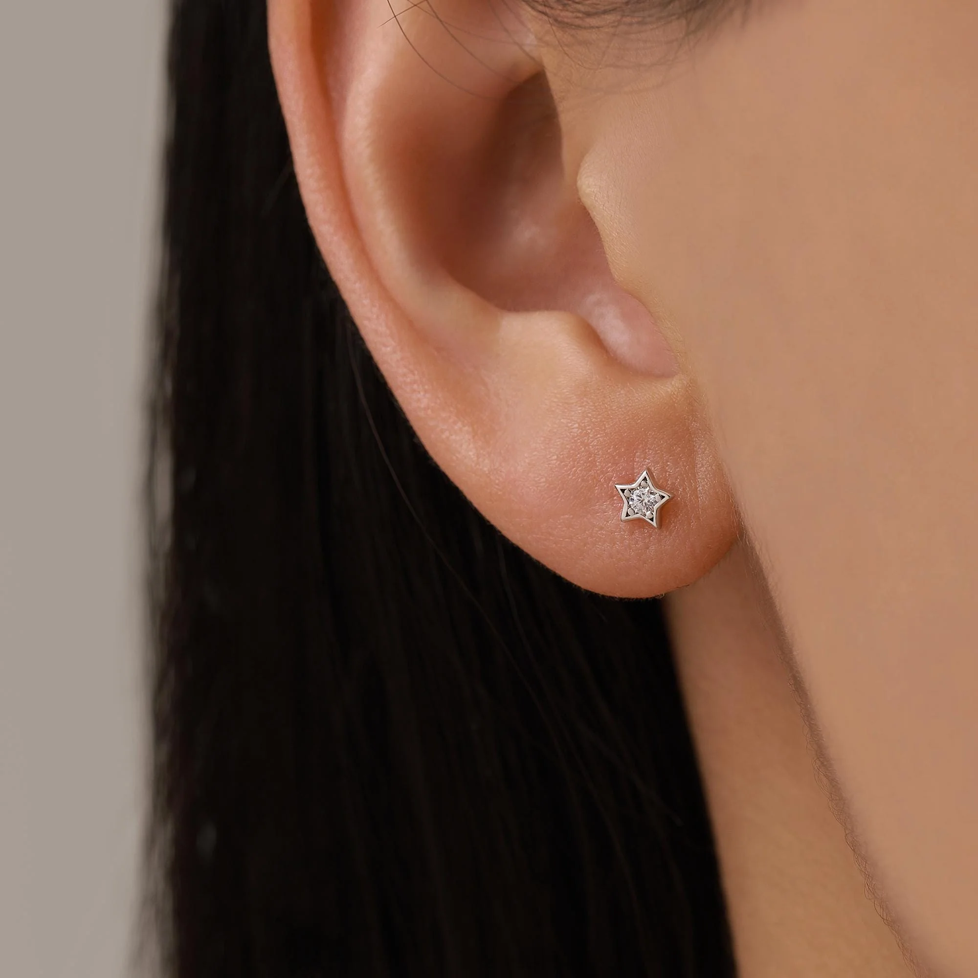 Sterling Silver Tiny CZ Star 16g Flat Back Stud Earrings UK - Image 7