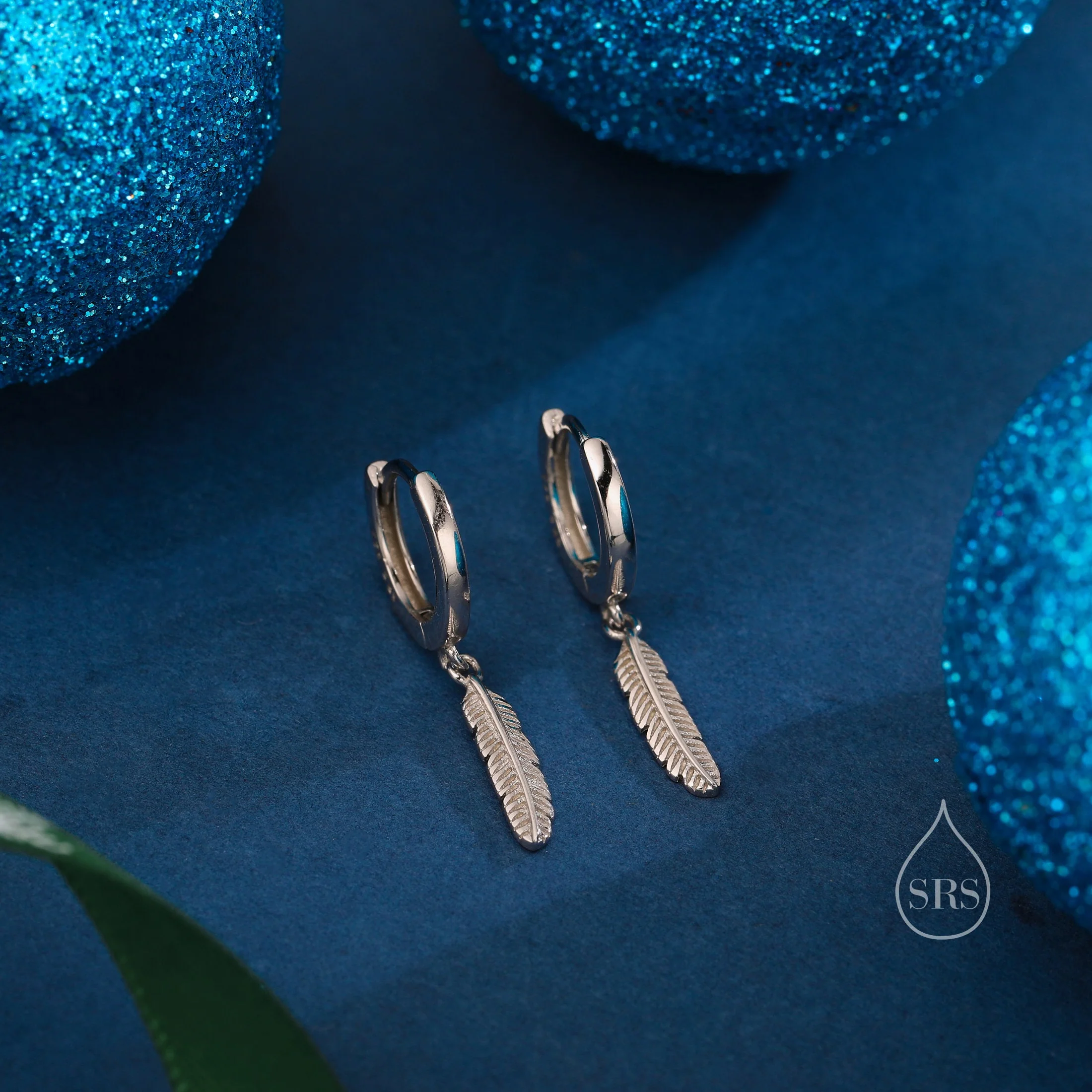 Sterling Silver Tiny Feather Huggie Hoops, Feather Hoop Earrings, Dainty Dangle Earrings, Feather Earrings - Image 4