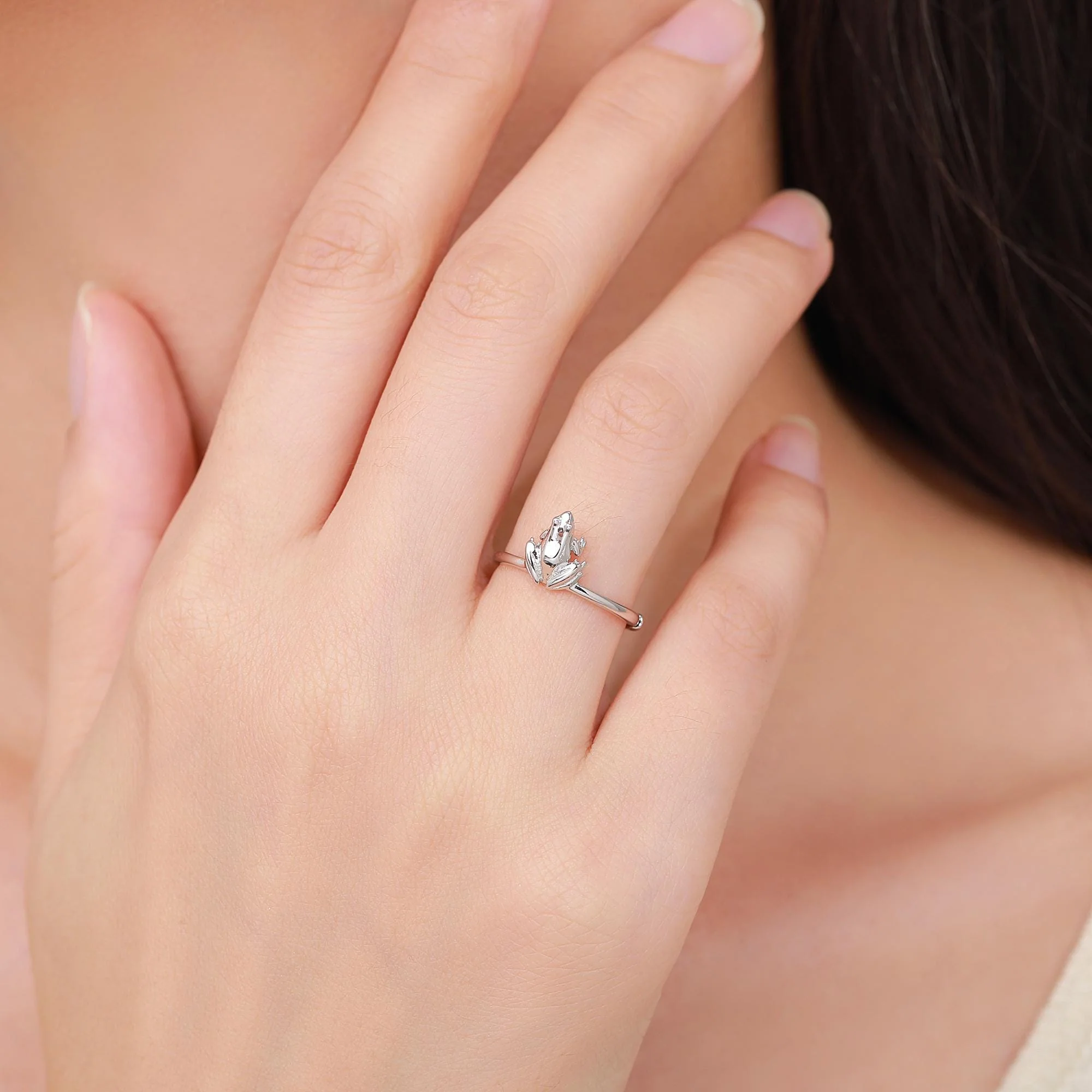 Sterling Silver Tiny Frog Ring, Silver or Gold Finish, Adjustable Size, Miniature Frog Jewellery, Frog Ring - Image 7