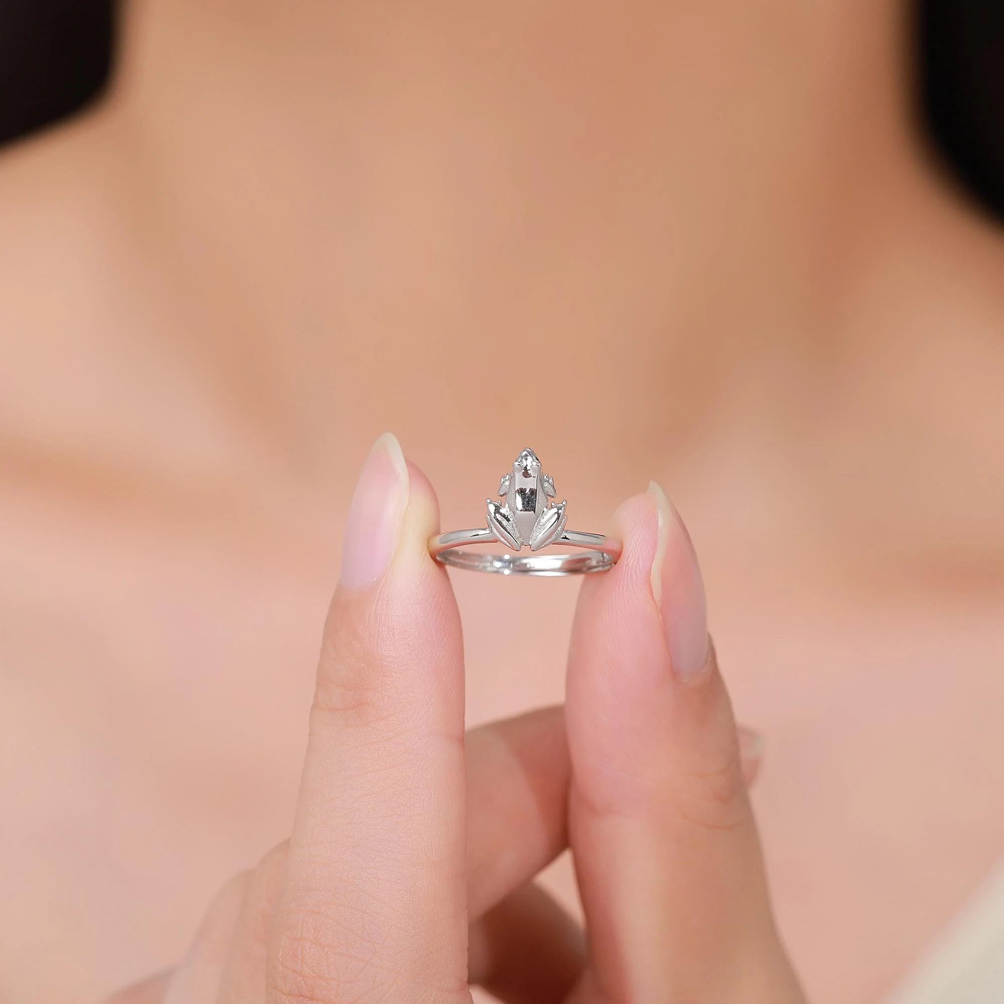 Sterling Silver Tiny Frog Ring, Silver or Gold Finish, Adjustable Size, Miniature Frog Jewellery, Frog Ring - Image 9