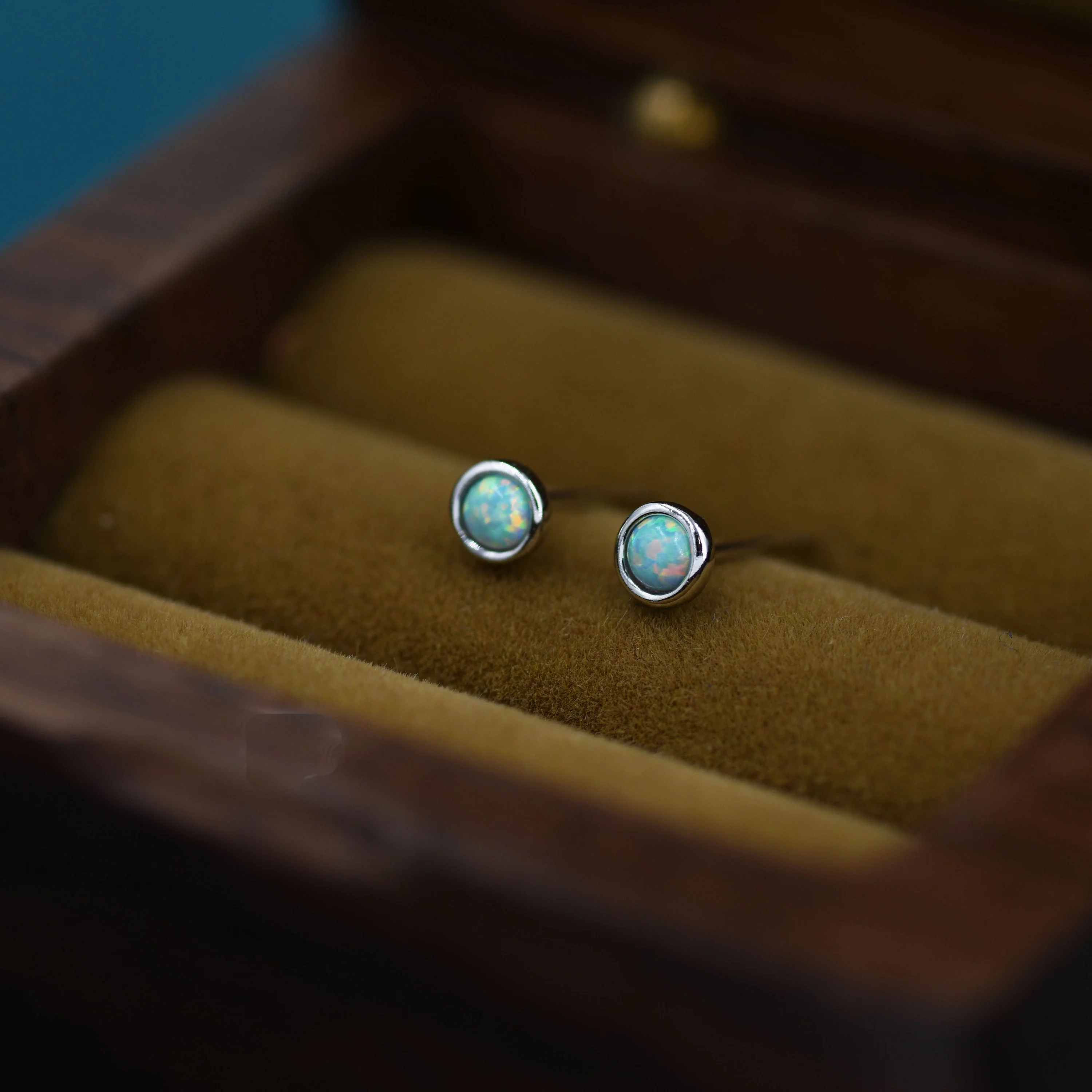 Sterling Silver Tiny Green Opal Stud Earrings, Tiny Opal Earrings, Mint Green Opal, Lab Opal Stud, 3mm Opal Earrings - Image 3