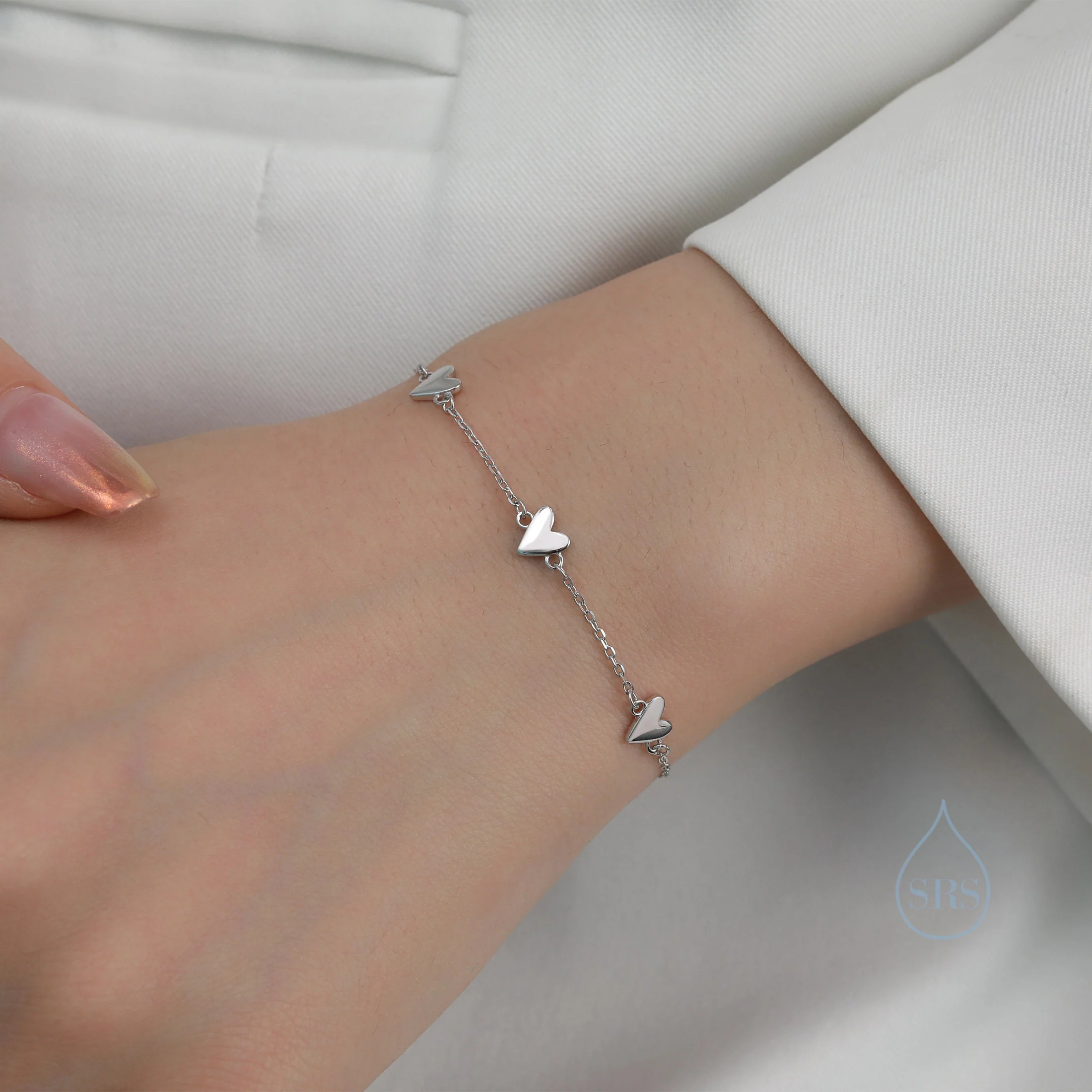 Sterling Silver Tiny Heart Trio Bracelet, Silver or Gold or Rose Gold, Small Heart Bracelet, Three Heart Bracelet, Heart Motif Bracelet - Image 6