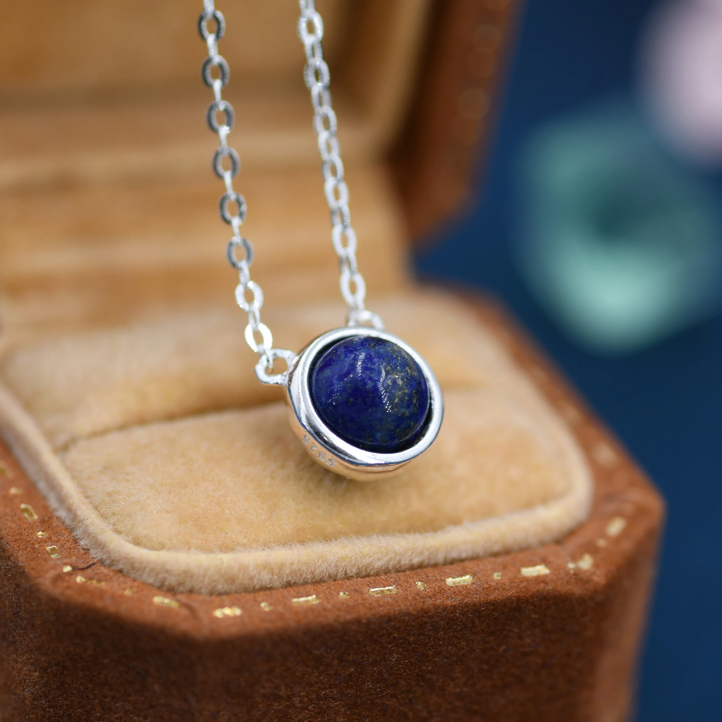 Sterling Silver Tiny Lapis Lazuli Pendant Necklace, 6mm Lapis Necklace, Blue Planet Necklace, Dainty Blue Necklace - Image 2