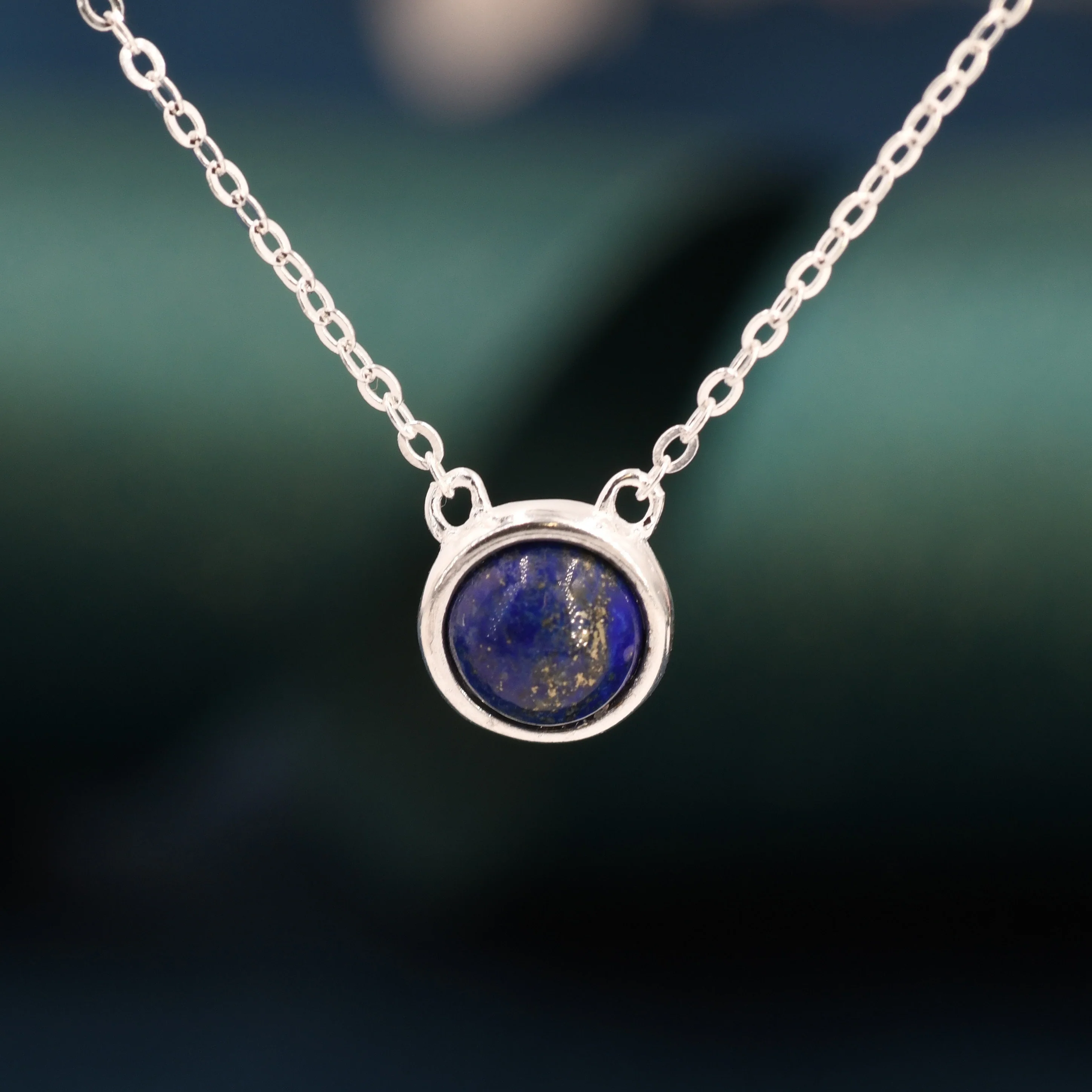Sterling Silver Tiny Lapis Lazuli Pendant Necklace, 6mm Lapis Necklace, Blue Planet Necklace, Dainty Blue Necklace - Image 5