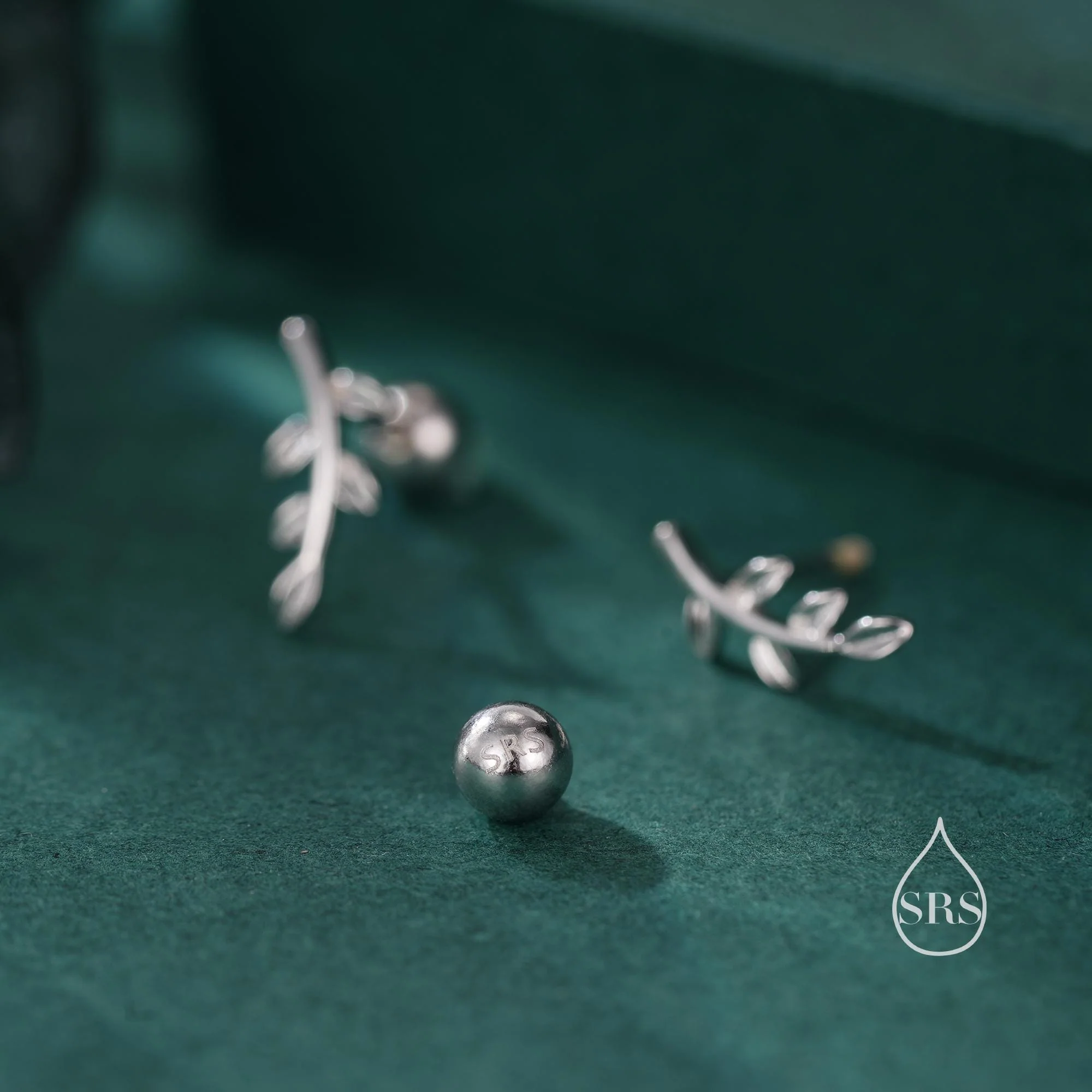 Sterling Silver Tiny Leaf 18G Screw Back Earrings in Sterling Silver - Image 4