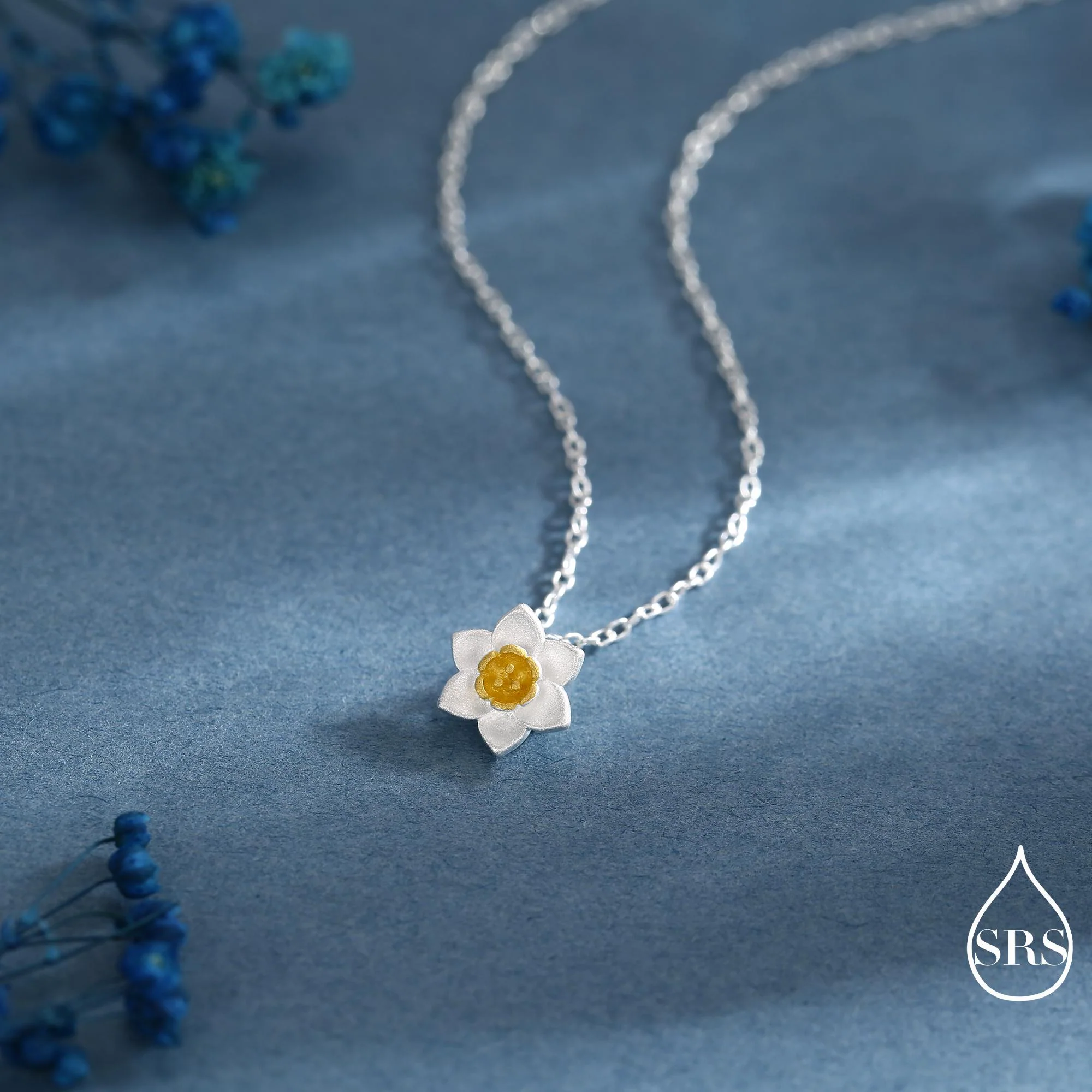 Sterling Silver Tiny Little Daffodil Flower Blossom Pendant Necklace with 18ct Gold Plating - Cute and Whimsical Jewellery - Image 3