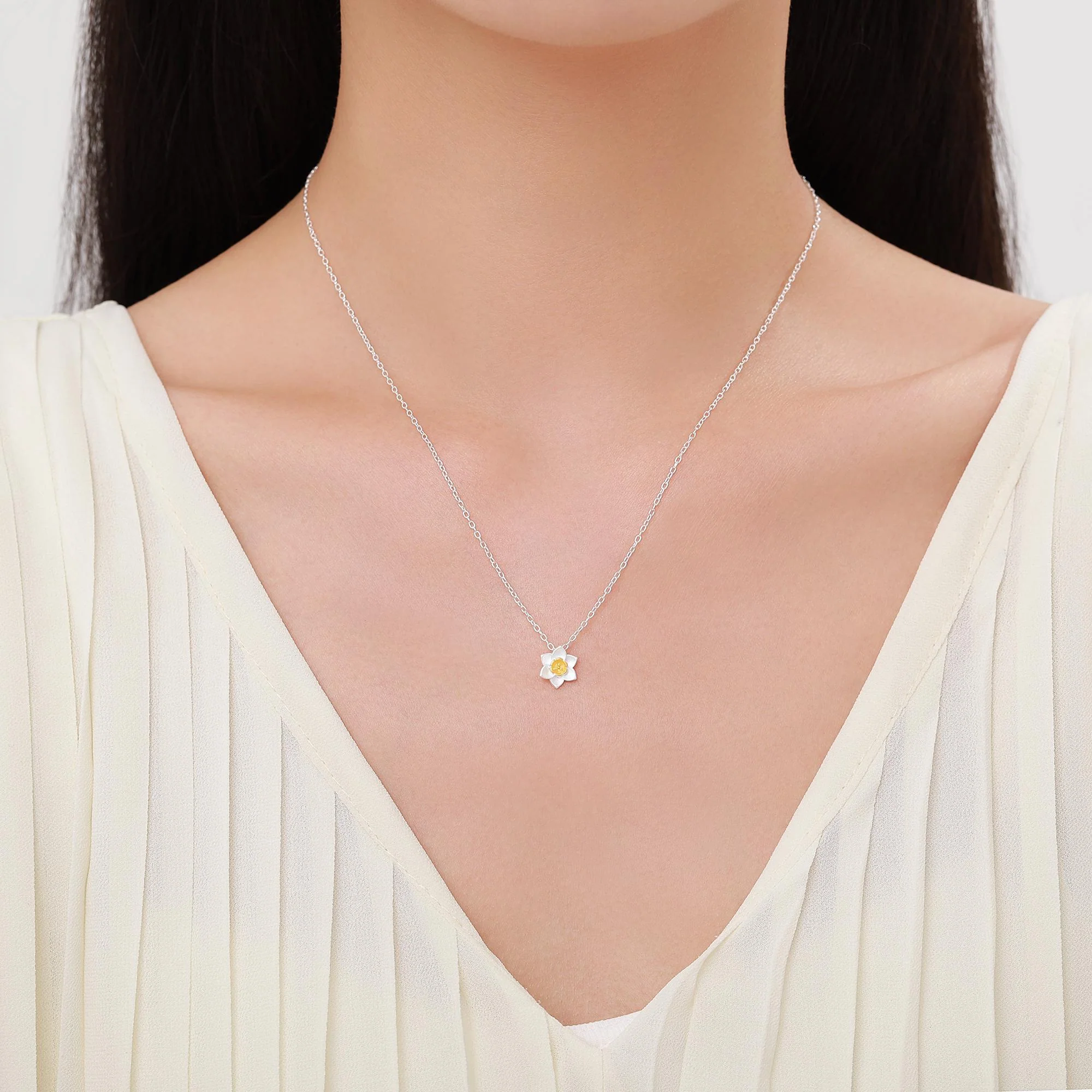 Sterling Silver Tiny Little Daffodil Flower Blossom Pendant Necklace with 18ct Gold Plating - Cute and Whimsical Jewellery - Image 5