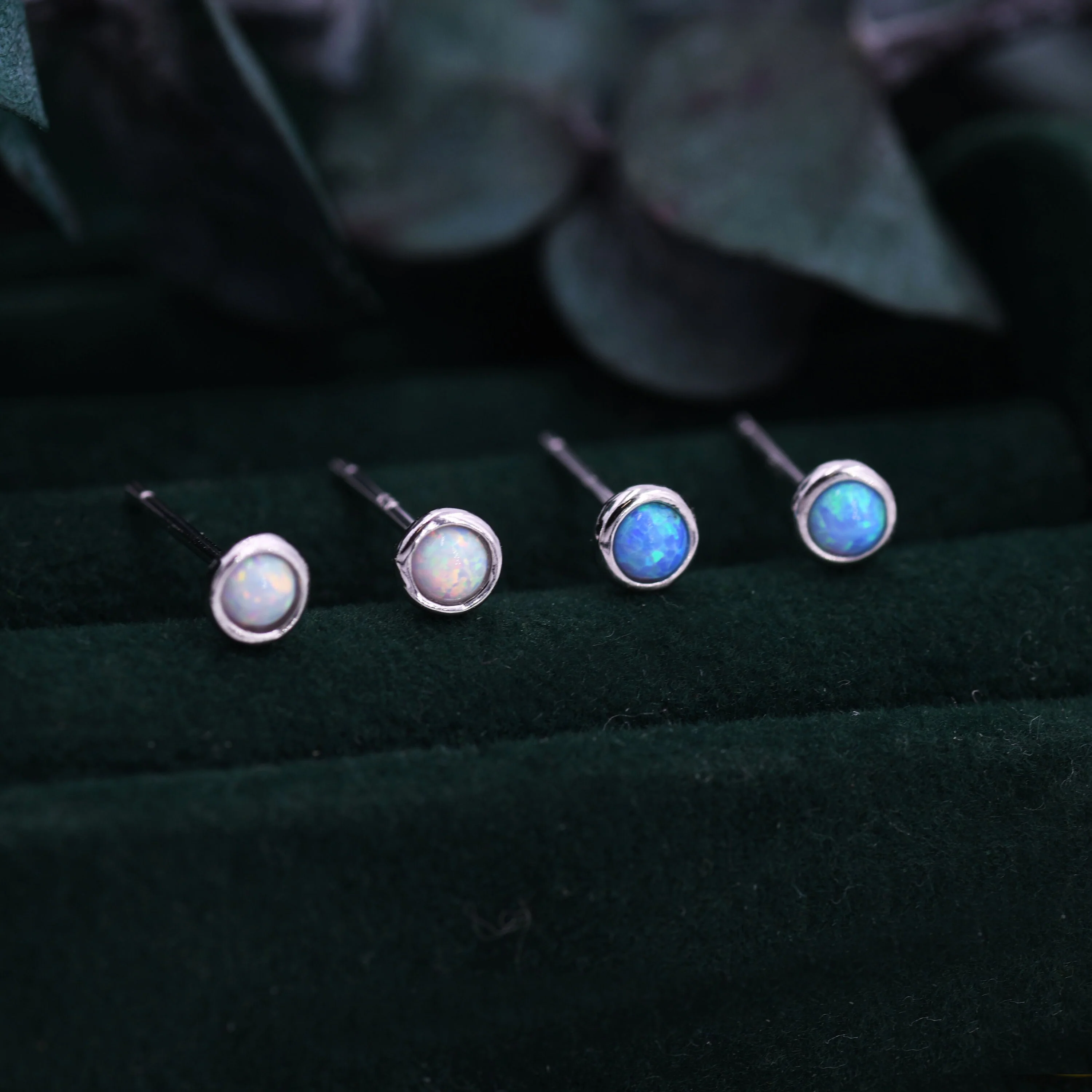 Sterling Silver Tiny Little Opal Stud Earrings, 3mm Blue or White Opal, Gold or Silver, Semi-precious Jewellery - Image 3