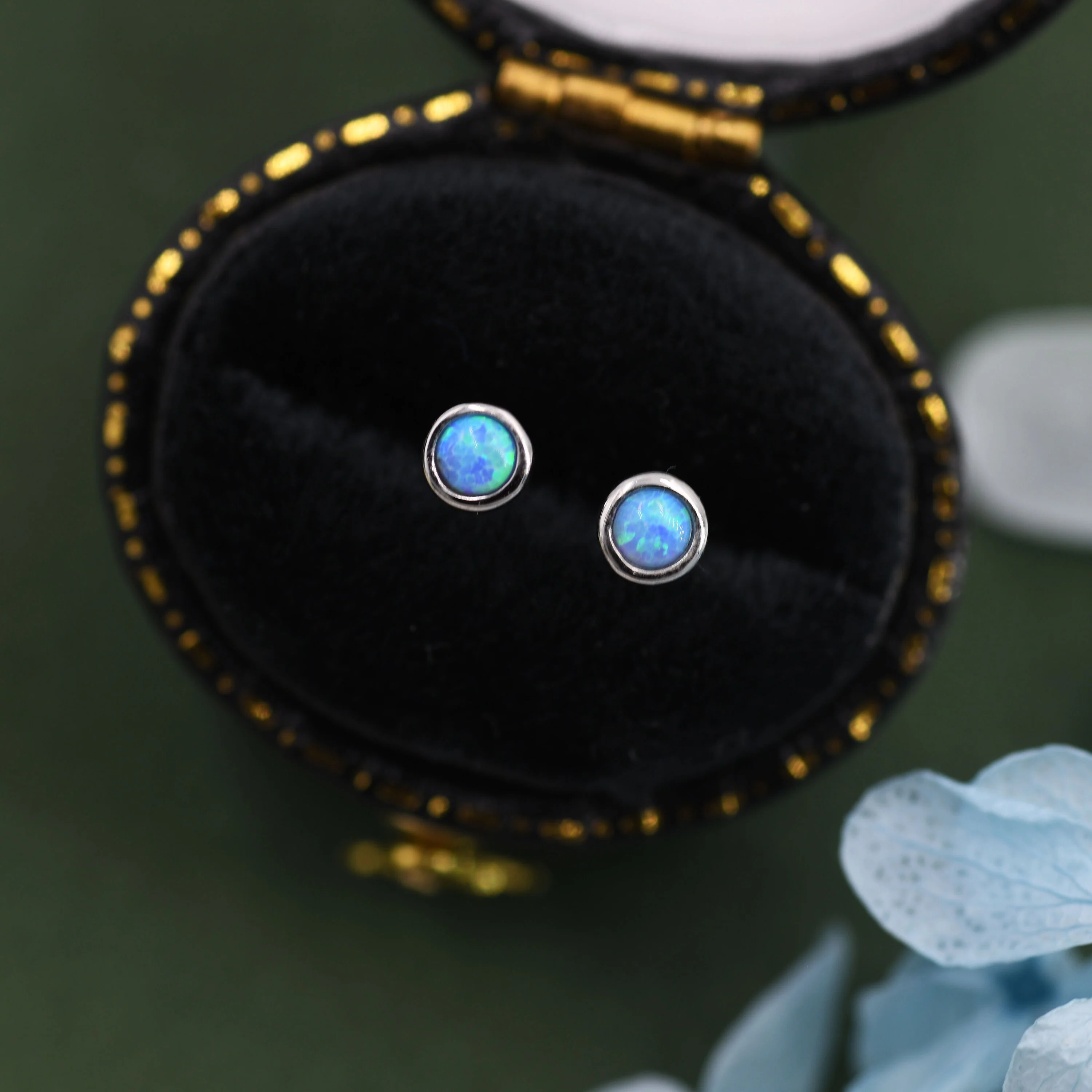 Sterling Silver Tiny Little Opal Stud Earrings, 3mm Blue or White Opal, Gold or Silver, Semi-precious Jewellery - Image 6