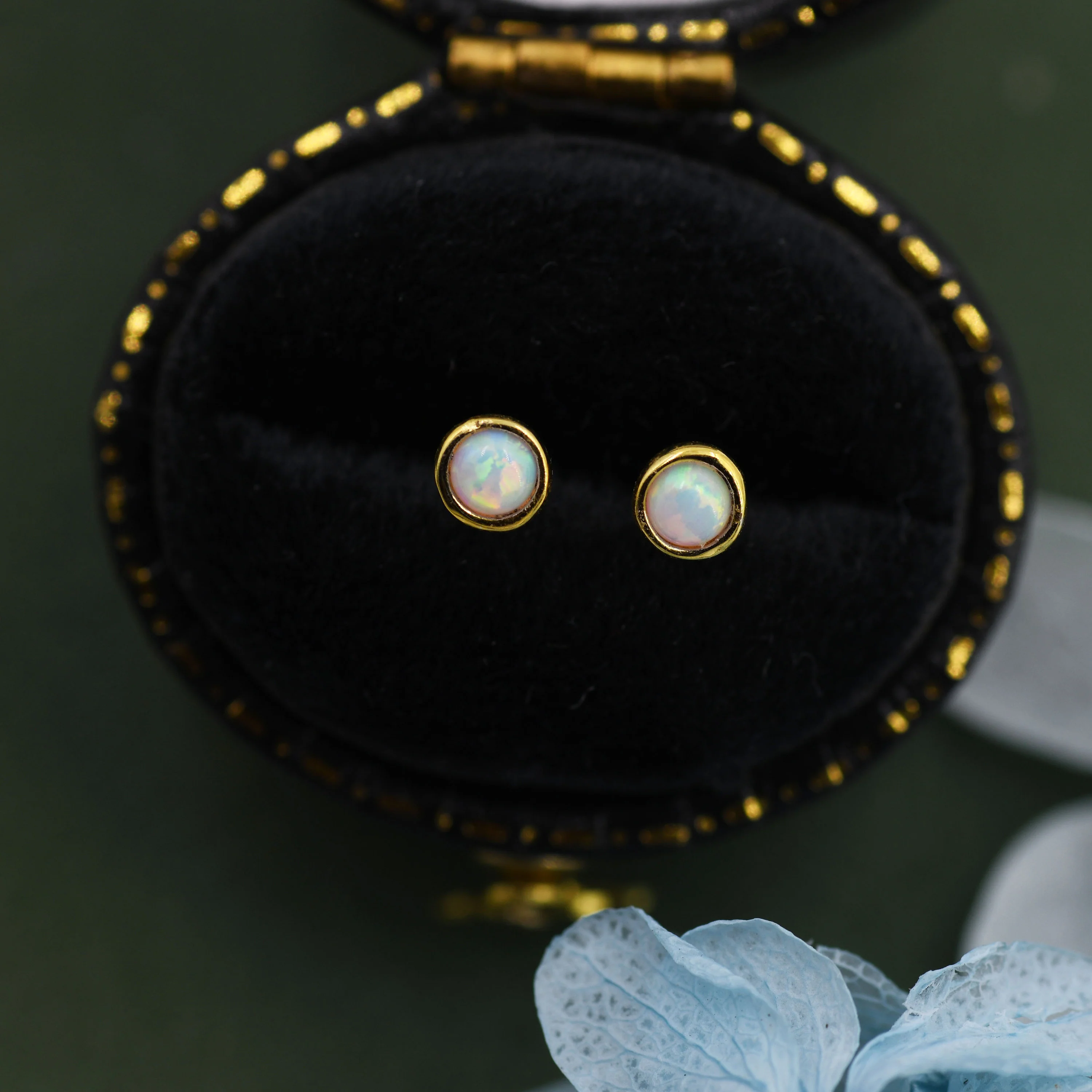 Sterling Silver Tiny Little Opal Stud Earrings, 3mm Blue or White Opal, Gold or Silver, Semi-precious Jewellery - Image 8