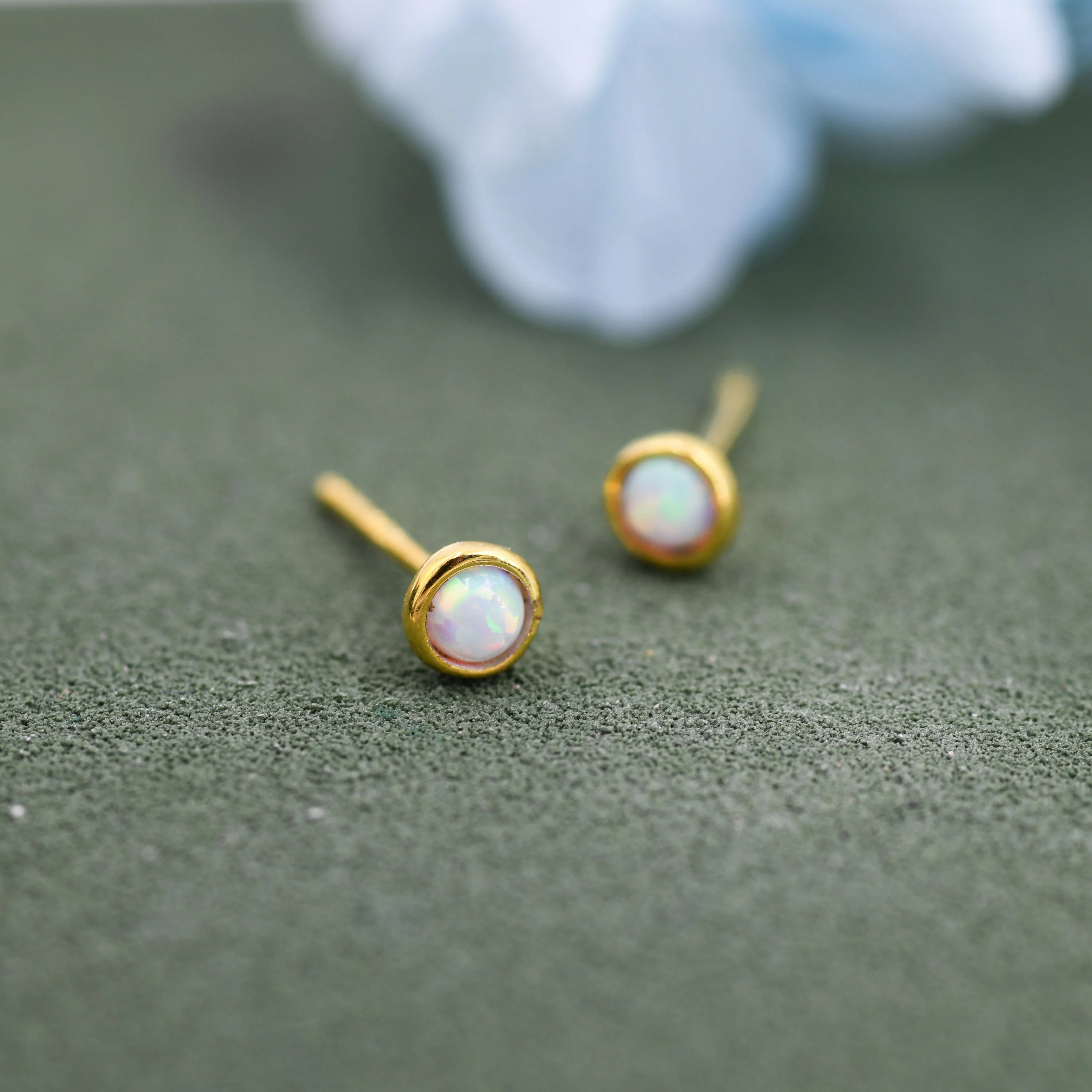 Sterling Silver Tiny Little Opal Stud Earrings, Blue or White, Gold or Silver, Semi-precious Jewellery - Image 6