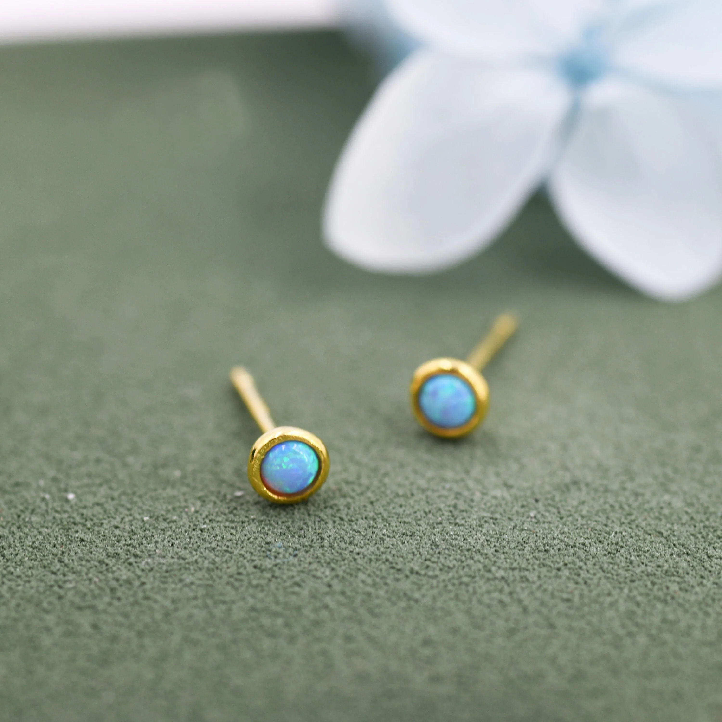 Sterling Silver Tiny Little Opal Stud Earrings, Blue or White, Gold or Silver, Semi-precious Jewellery - Image 7