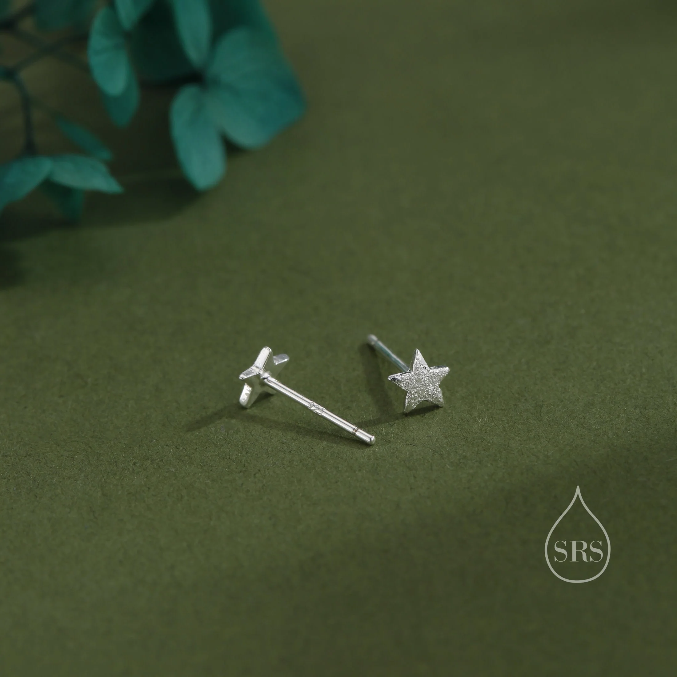 Sterling Silver Tiny Little Textured Star Stud Earrings - Cute Fun Minimalist Geometric Jewellery - Gold and Rose Gold, Textured Finish - Image 4