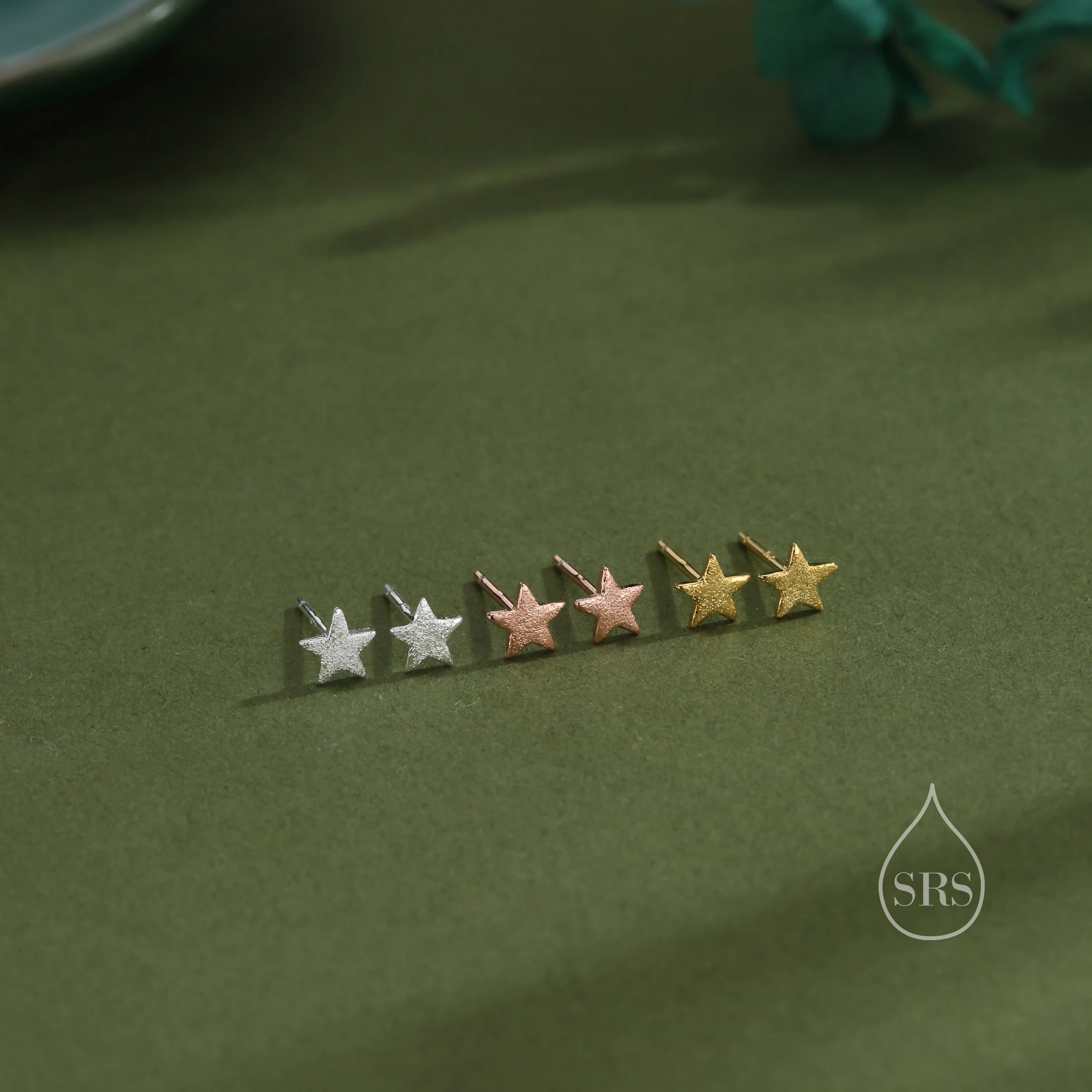 Sterling Silver Tiny Little Textured Star Stud Earrings - Cute Fun Minimalist Geometric Jewellery - Gold and Rose Gold, Textured Finish - Image 5