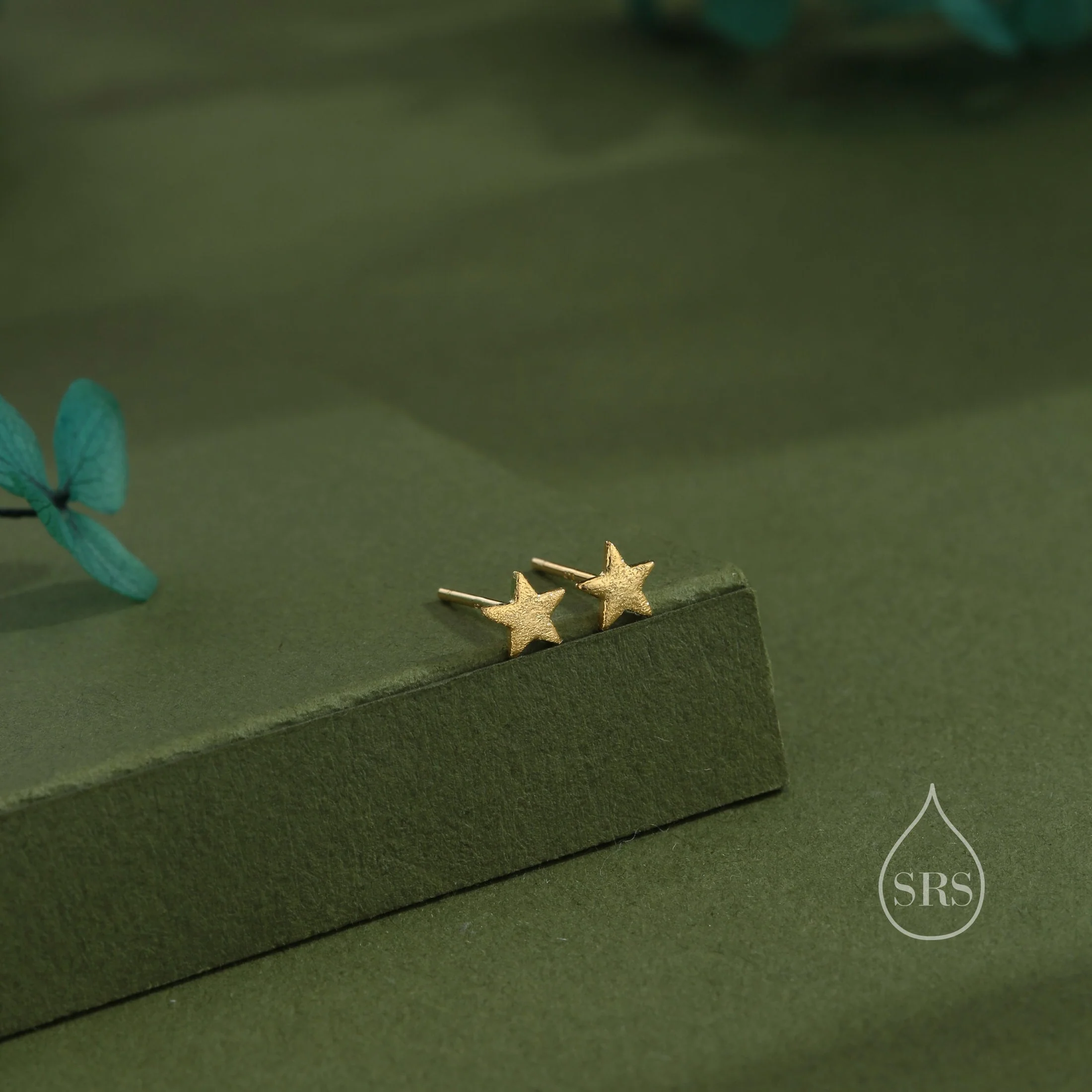 Sterling Silver Tiny Little Textured Star Stud Earrings - Cute Fun Minimalist Geometric Jewellery - Gold and Rose Gold, Textured Finish - Image 6