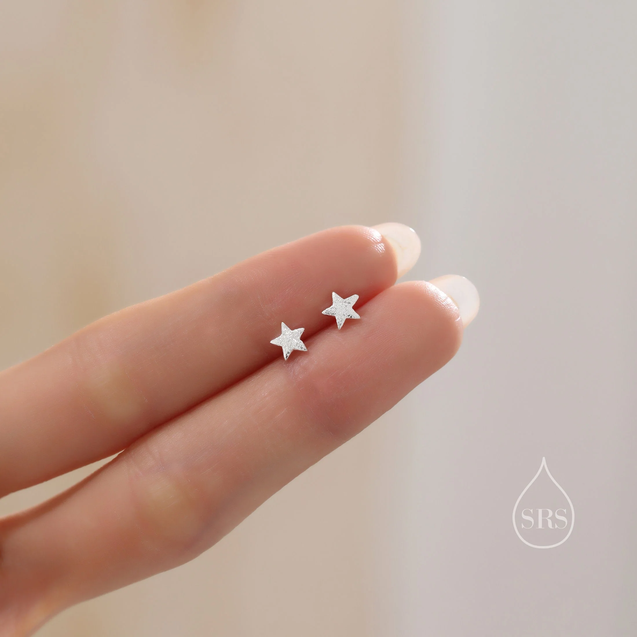 Sterling Silver Tiny Little Textured Star Stud Earrings - Cute Fun Minimalist Geometric Jewellery - Gold and Rose Gold, Textured Finish - Image 8