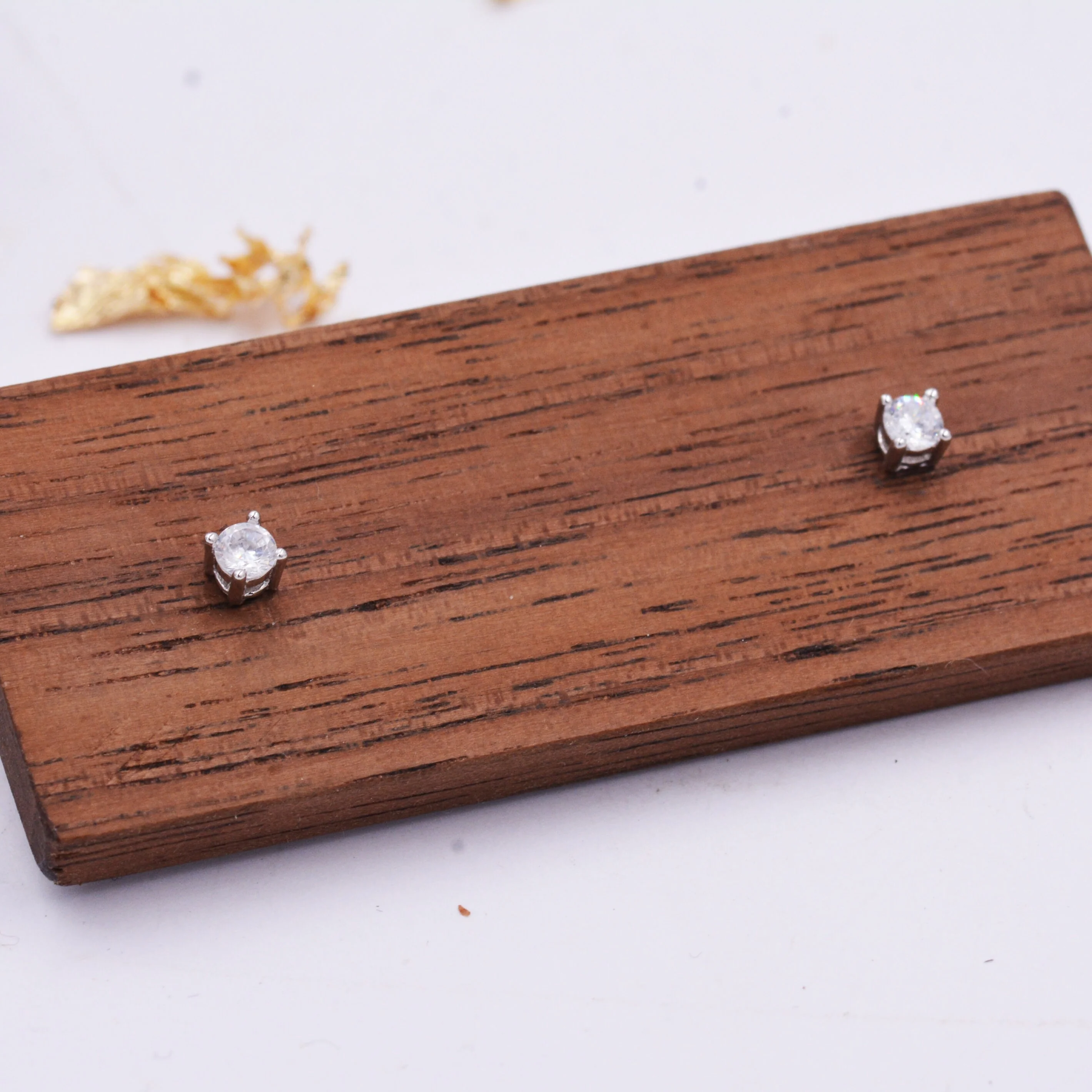Sterling Silver Tiny Little Stud Earrings, Barely Visible, Extra Small CZ Stud, Stacking Earrings, Cubic Zirconia Crystal - Image 3