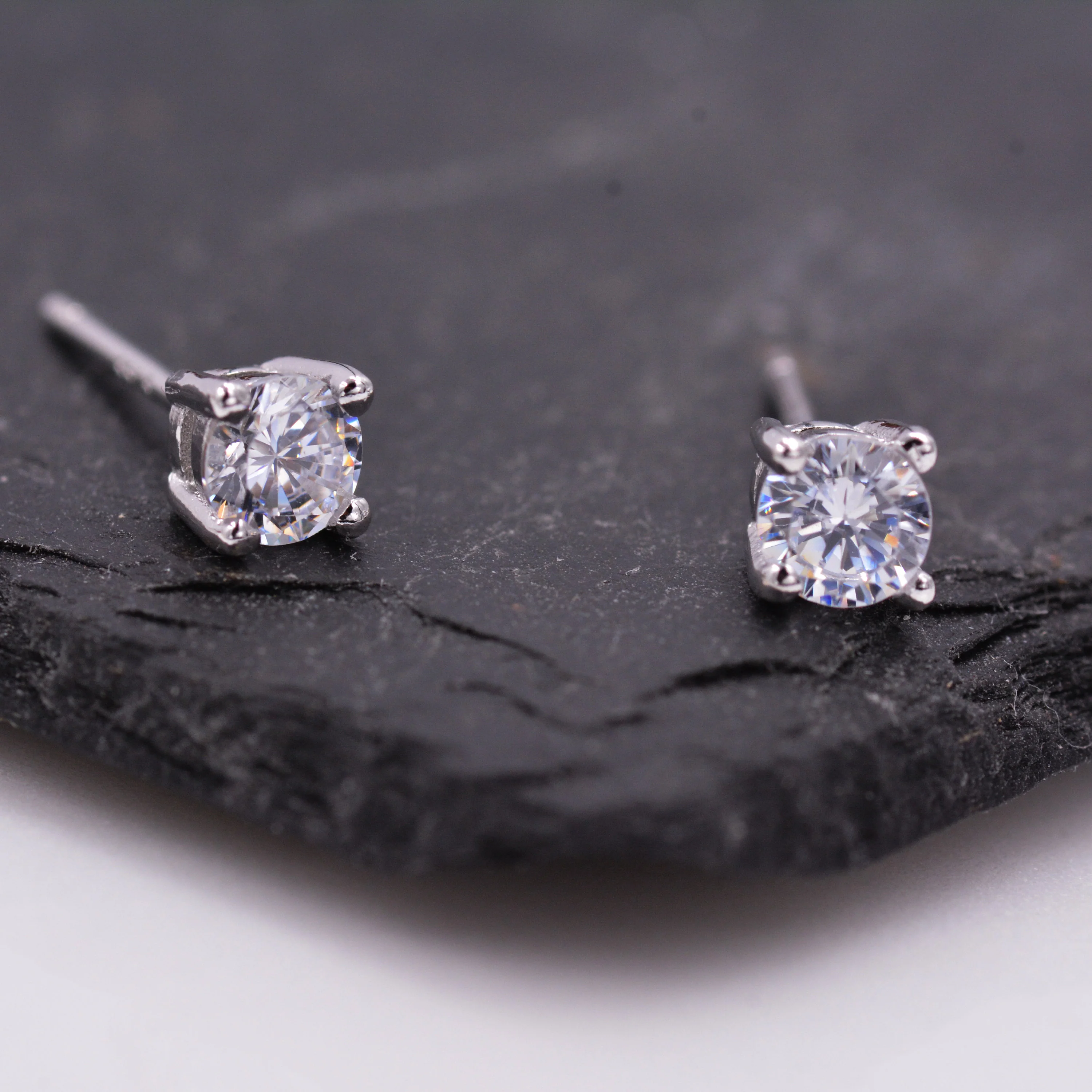Sterling Silver Tiny Little Stud Earrings, Barely Visible, Extra Small CZ Stud, Stacking Earrings, Cubic Zirconia Crystal - Image 5