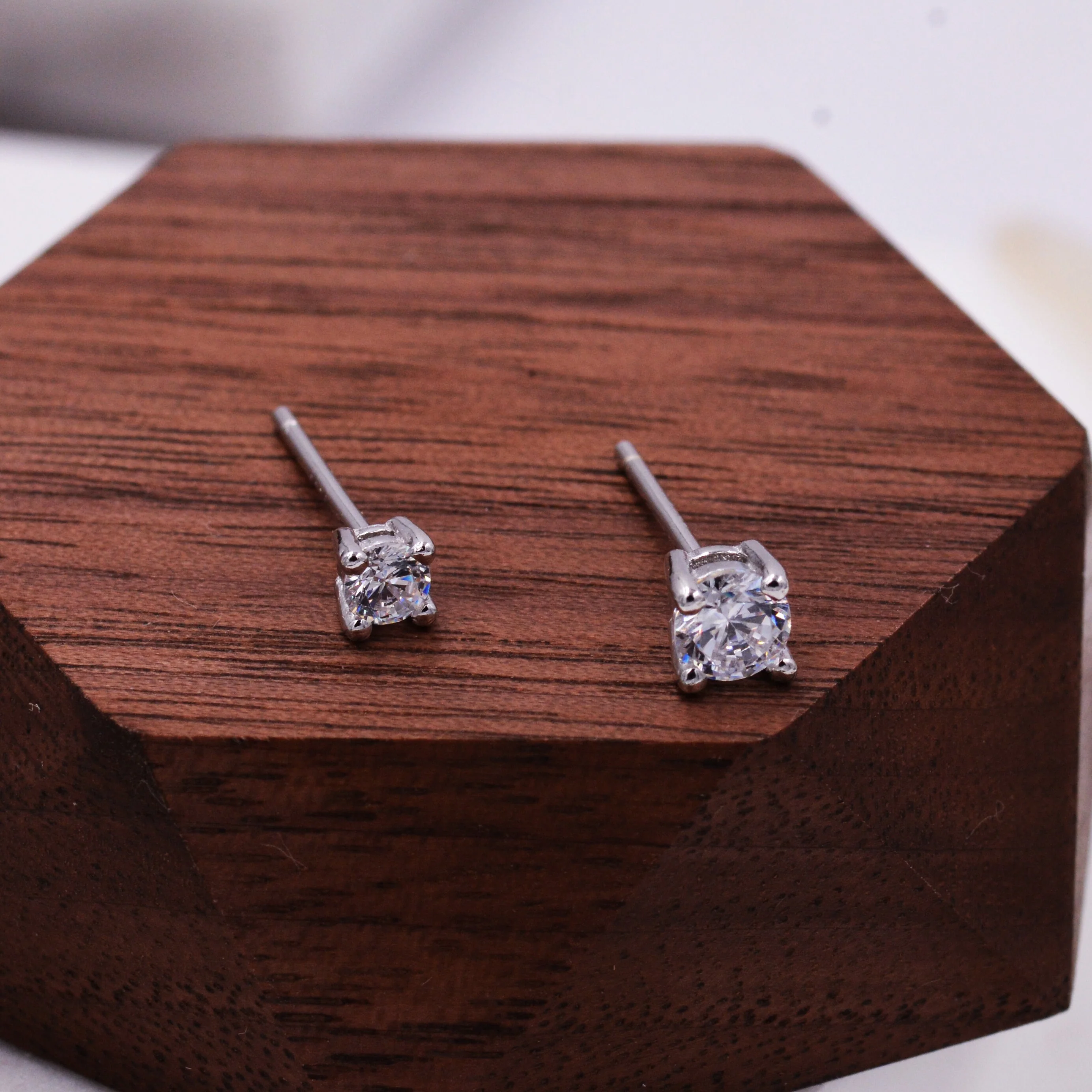 Sterling Silver Tiny Little Stud Earrings, Barely Visible, Extra Small CZ Stud, Stacking Earrings, Cubic Zirconia Crystal - Image 8