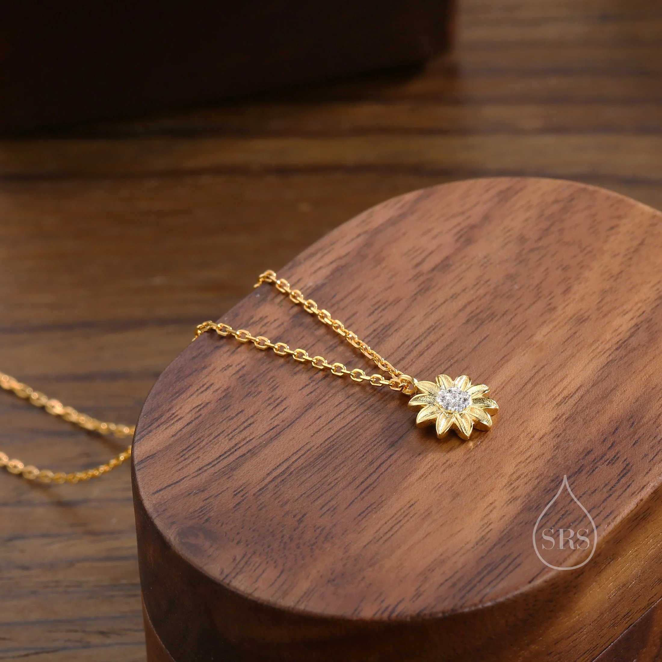 Sterling Silver Tiny Little Sunflower Pendant Necklace, Flower Necklace, Sunflower Necklace, Two Tone Flower Pendant Necklace - Image 3