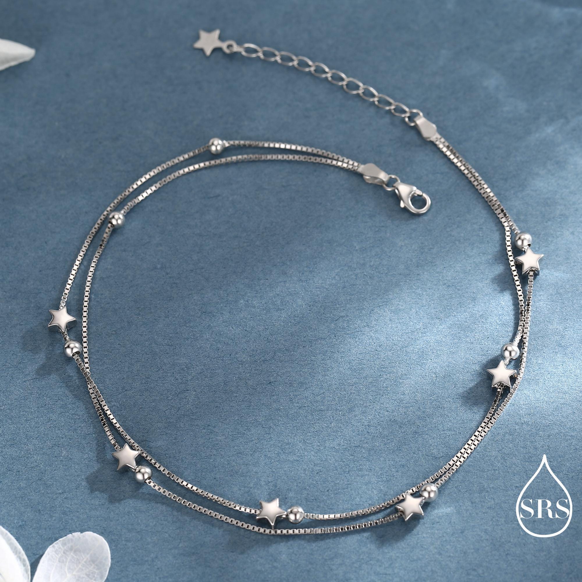Sterling Silver Tiny Little Twinkle Stars Charm Bracelet, Anklet or Necklace - Adjustable - Sweet, Cute and Whimsical jewellery - Image 14