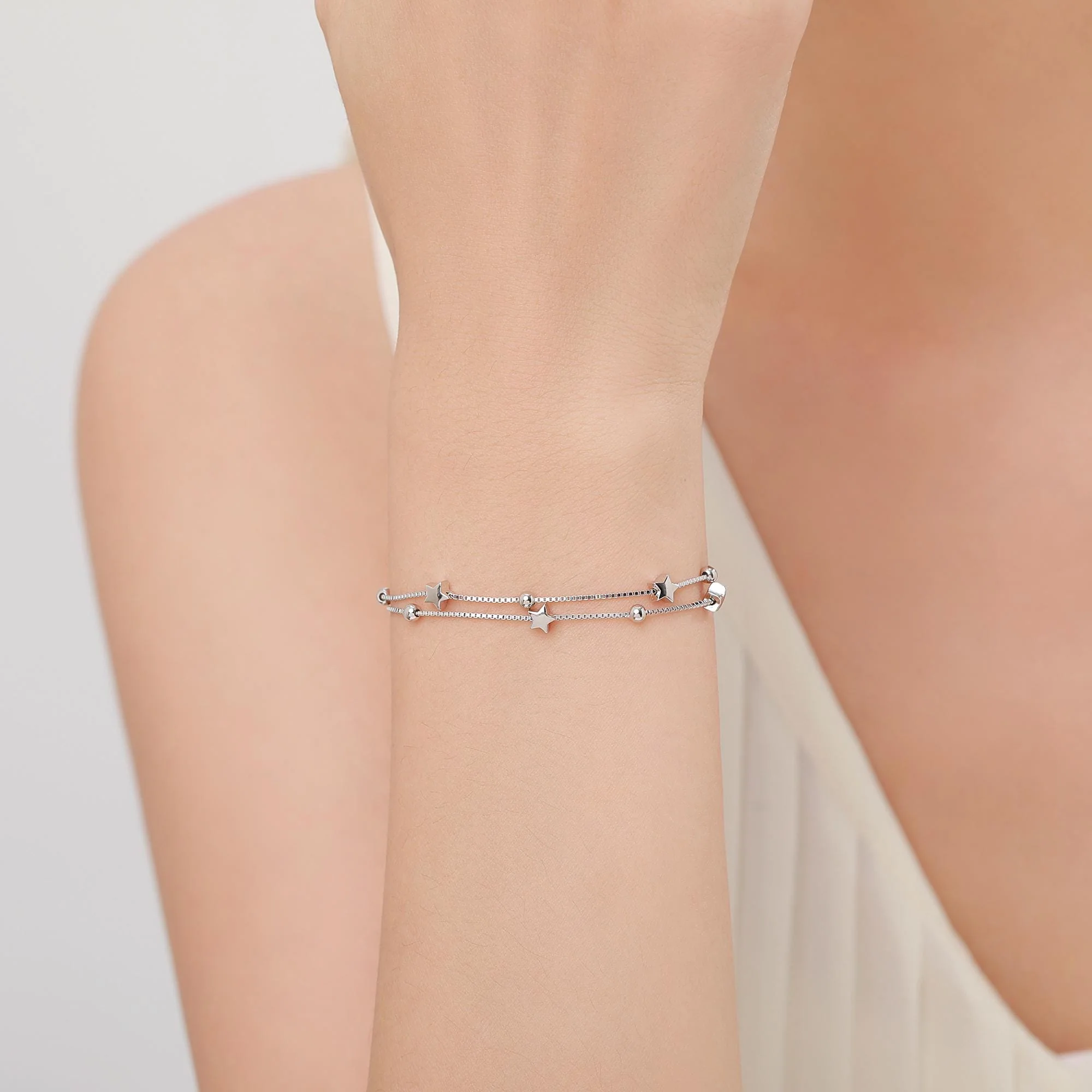 Sterling Silver Tiny Little Twinkle Stars Charm Bracelet, Anklet or Necklace - Adjustable - Sweet, Cute and Whimsical jewellery - Image 3