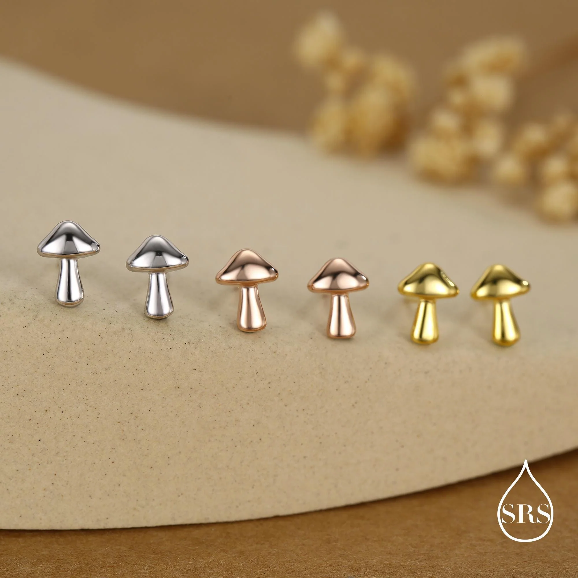 Sterling Silver Tiny Mushroom Stud Earrings - Image 7
