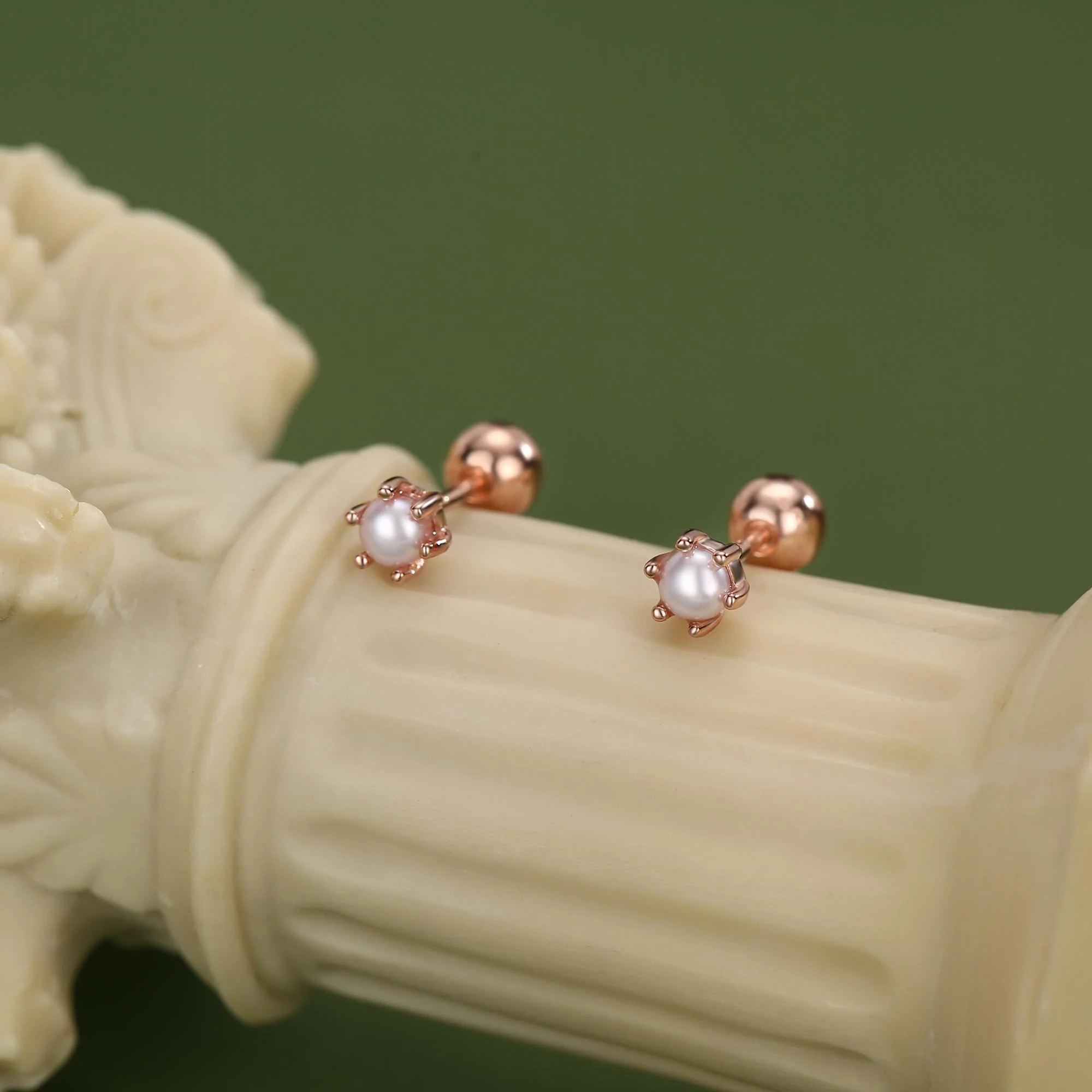 Sterling Silver Tiny Pearl 18G Screw Back Earrings with Ball Backs - Image 6