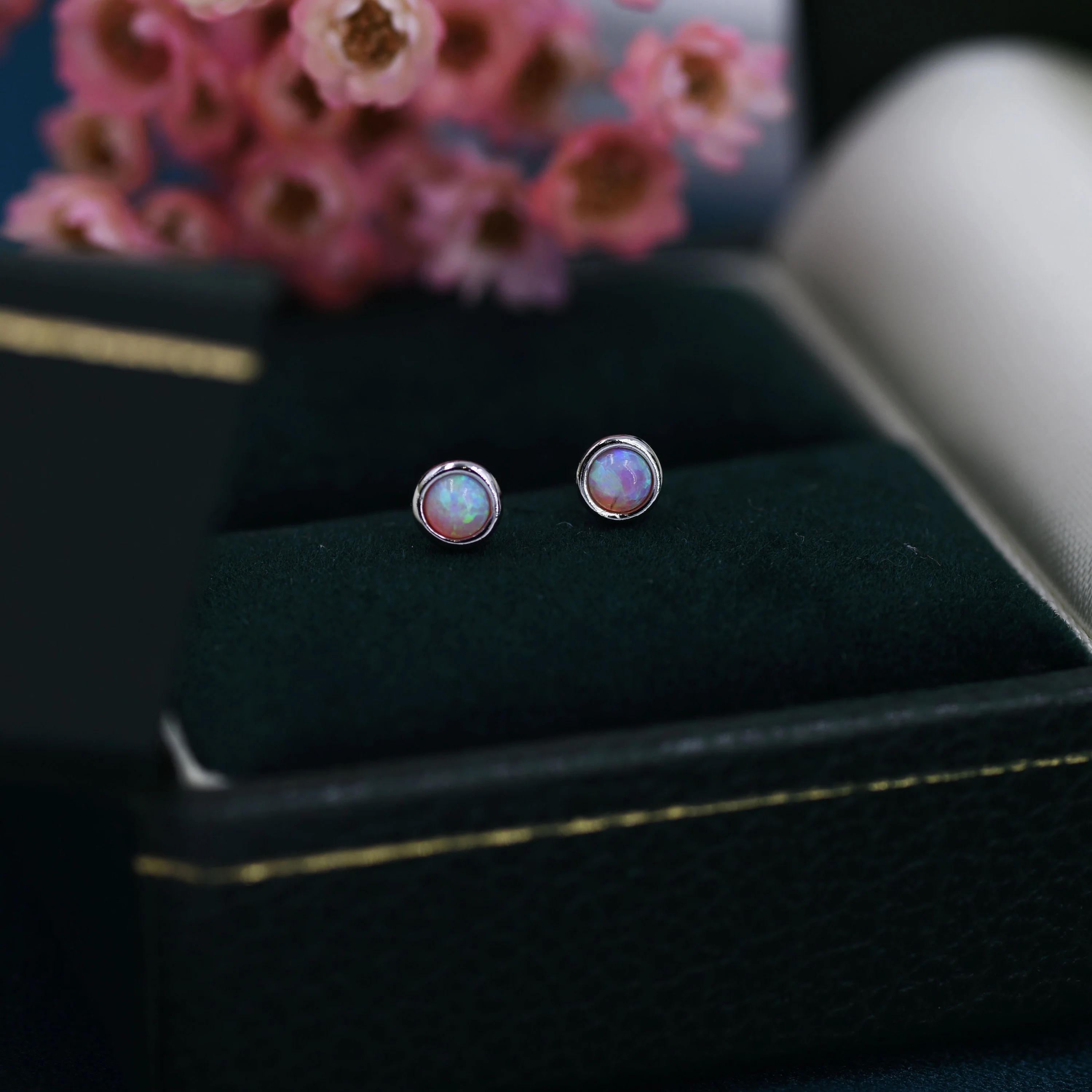 Sterling Silver Tiny Pink Opal Stud Earrings, Tiny Opal Earrings, Pink Opal, Lab Opal Stud, 3mm Opal Earrings - Image 5