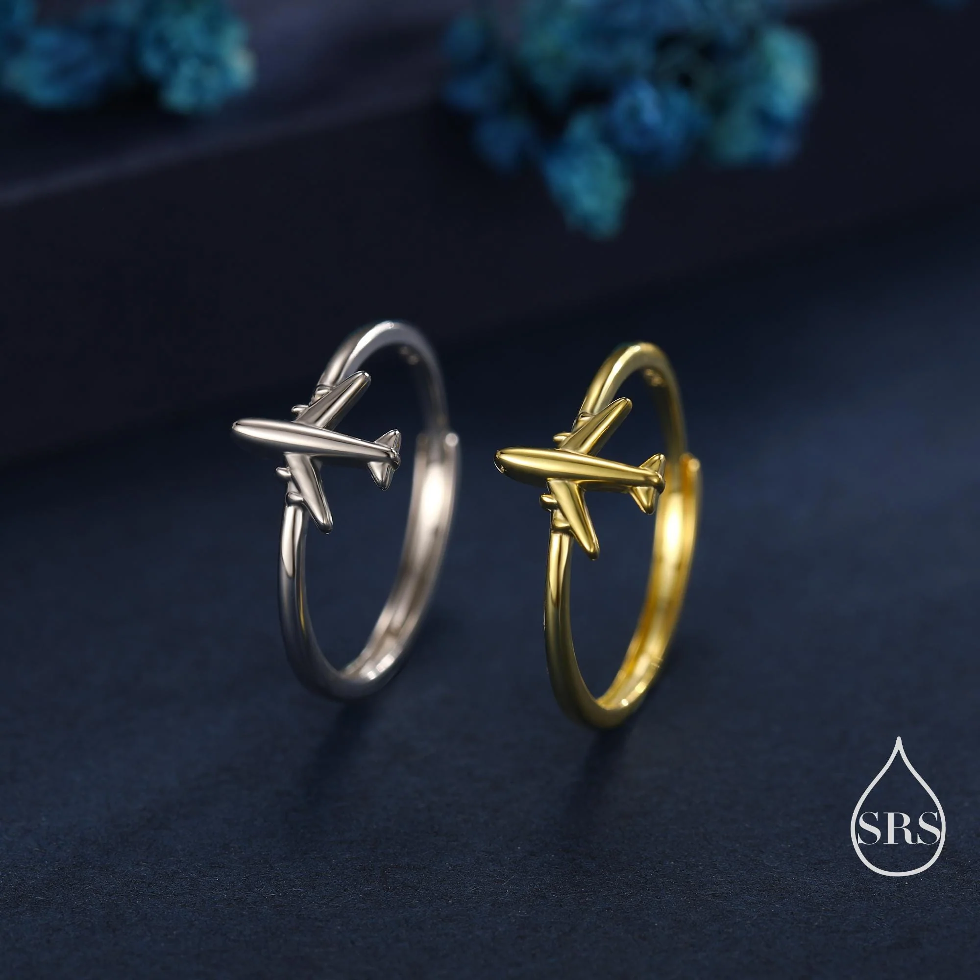 Sterling Silver Tiny Plane Ring, Silver or Gold Finish, Adjustable Size, Miniature Plane Jewellery, Aeroplane Ring, Airplane Jewellery - Image 2