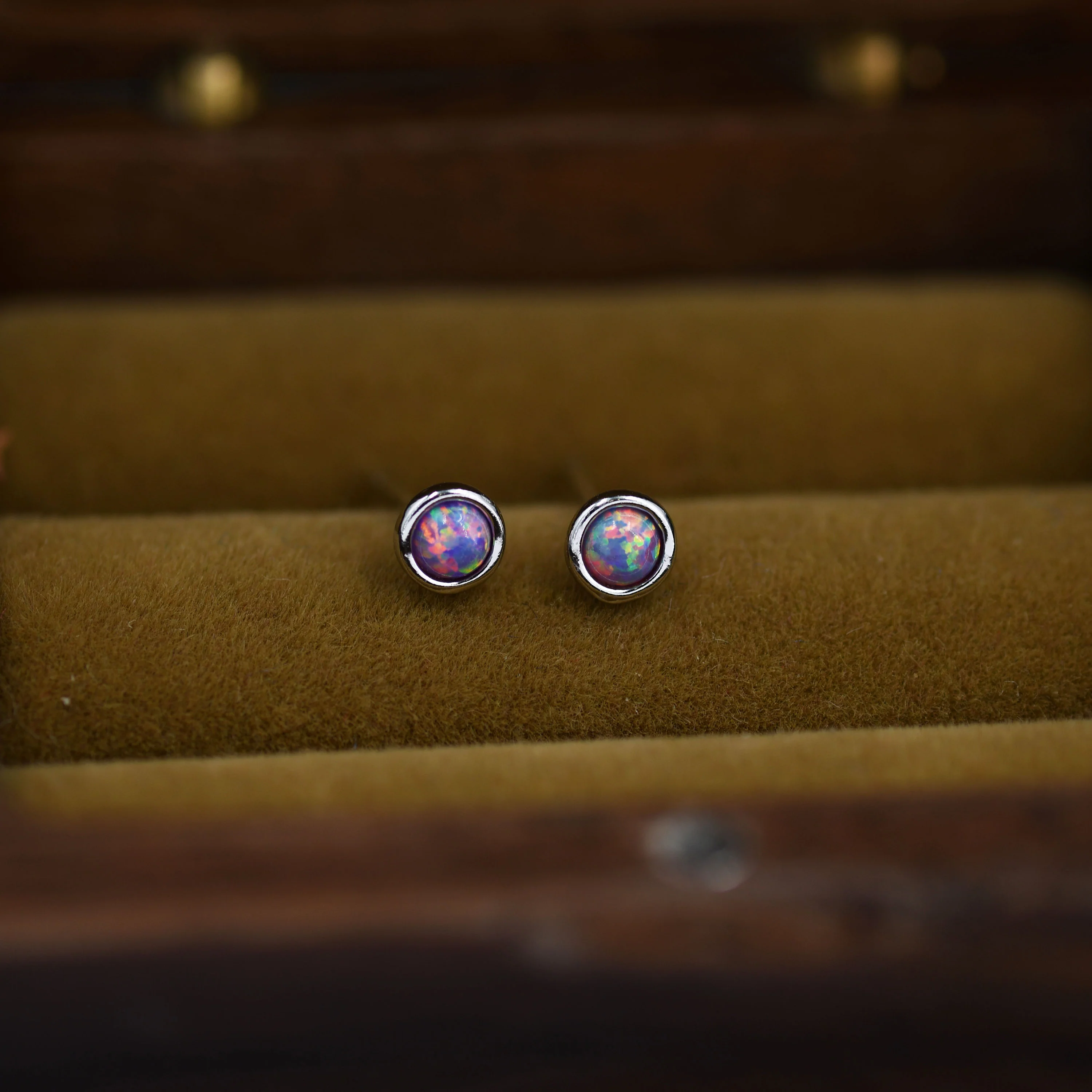 Sterling Silver Tiny Purple Opal Stud Earrings, Tiny Opal Earrings, Purple Opal, Lab Opal Stud, 3mm Opal Earrings - Image 4