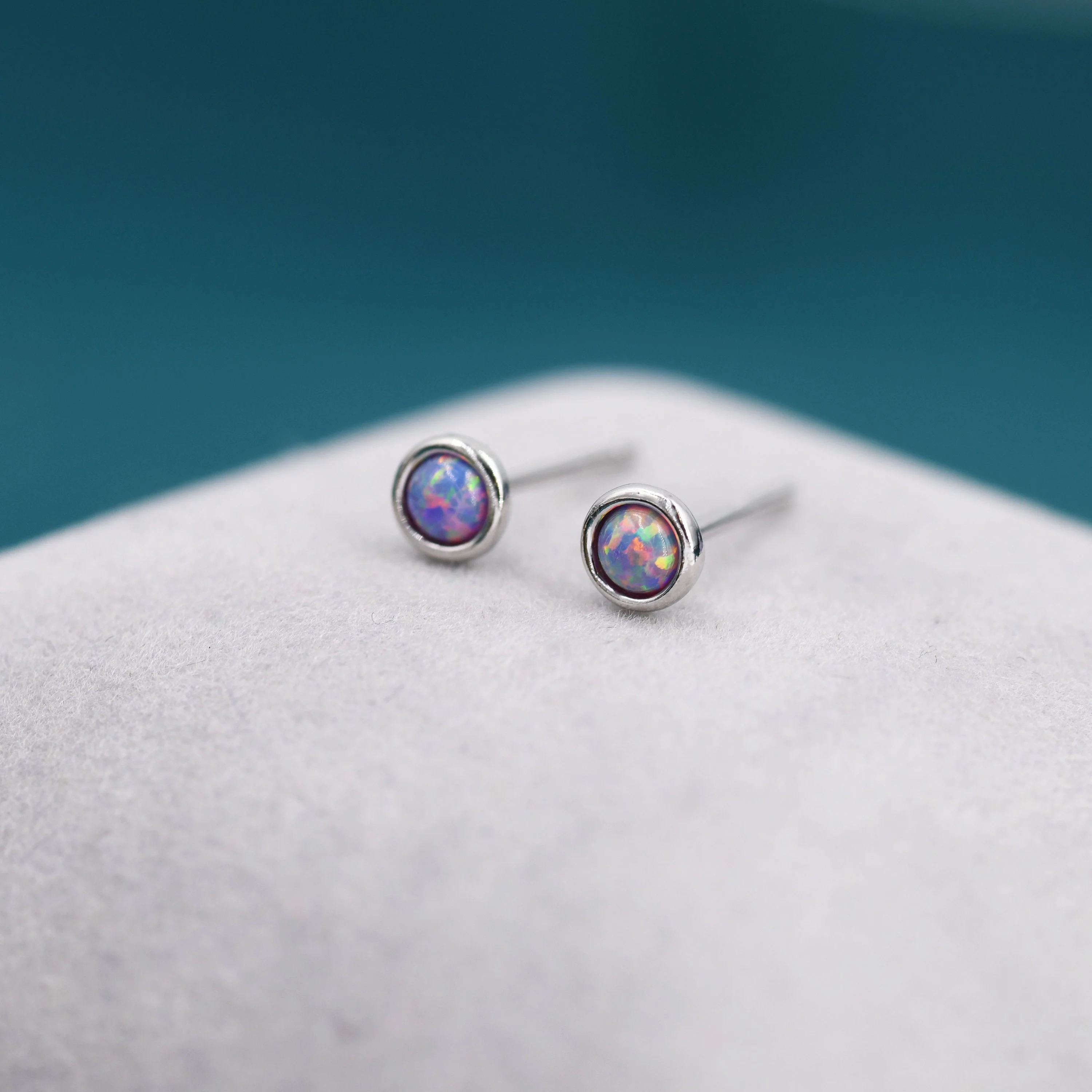 Sterling Silver Tiny Purple Opal Stud Earrings, Tiny Opal Earrings, Purple Opal, Lab Opal Stud, 3mm Opal Earrings - Image 7