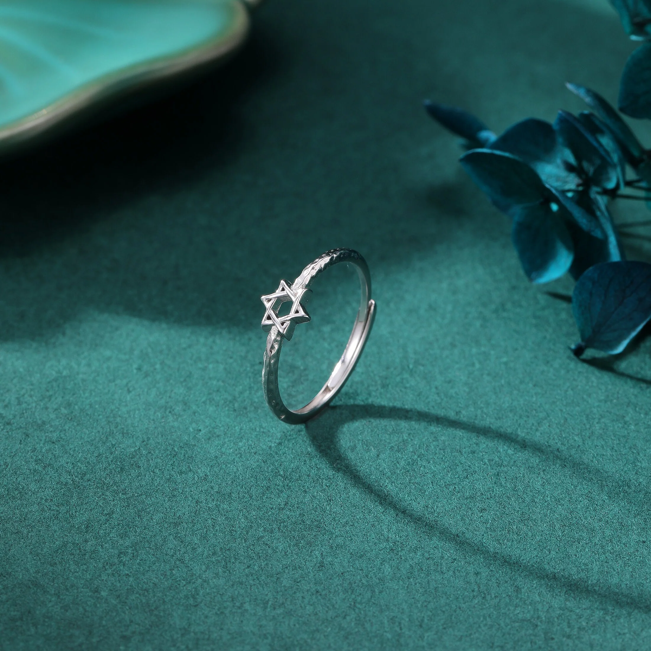 Sterling Silver Tiny Star of David Ring, Adjustable Size, Hammered Texture Ring Dainty and Delicate, Star of David Ring - Image 6