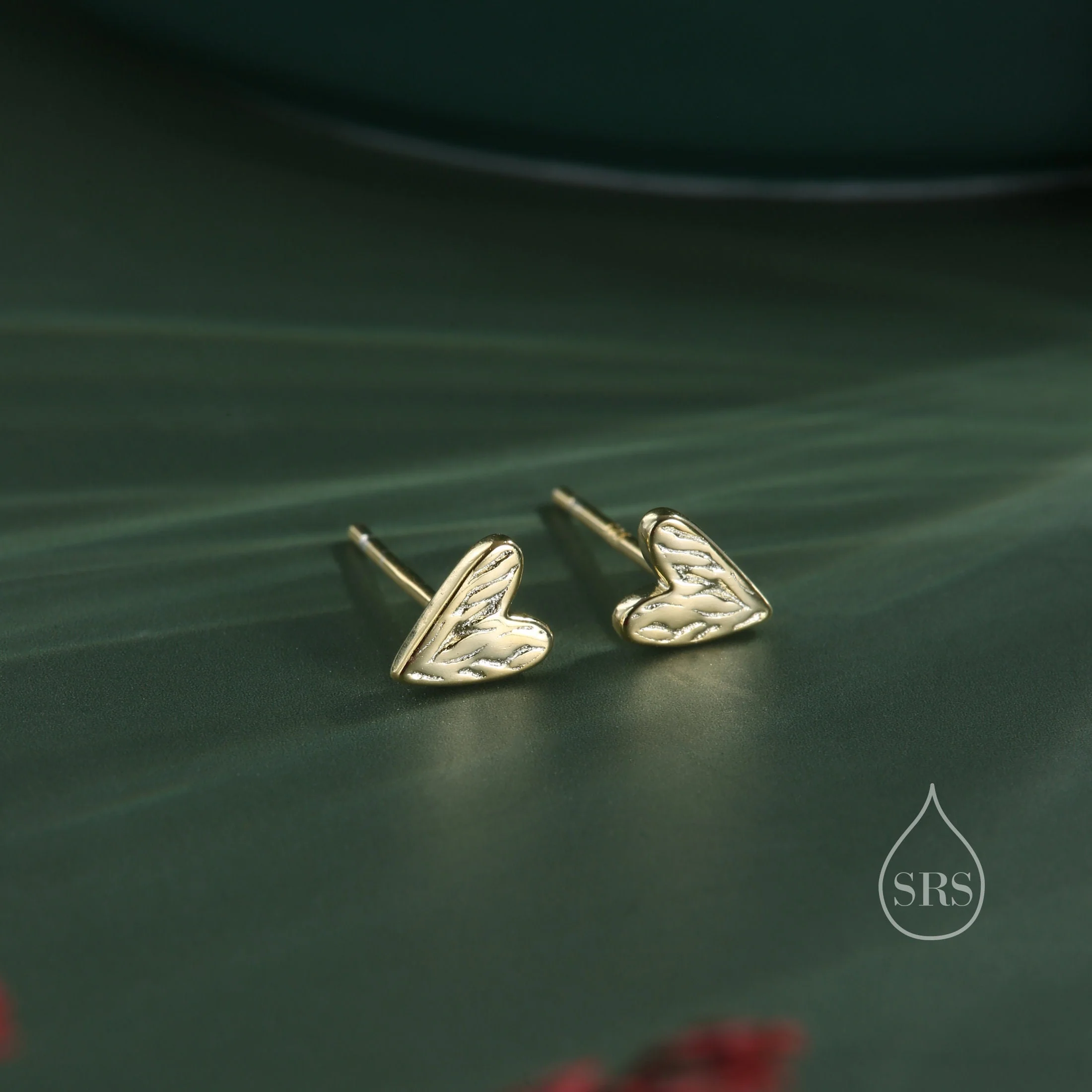 Sterling Silver Tiny Textured Heart Stud Earrings, Extra Small Heart Stud, Silver, Gold and Rose Gold, Heart Earrings - Image 3