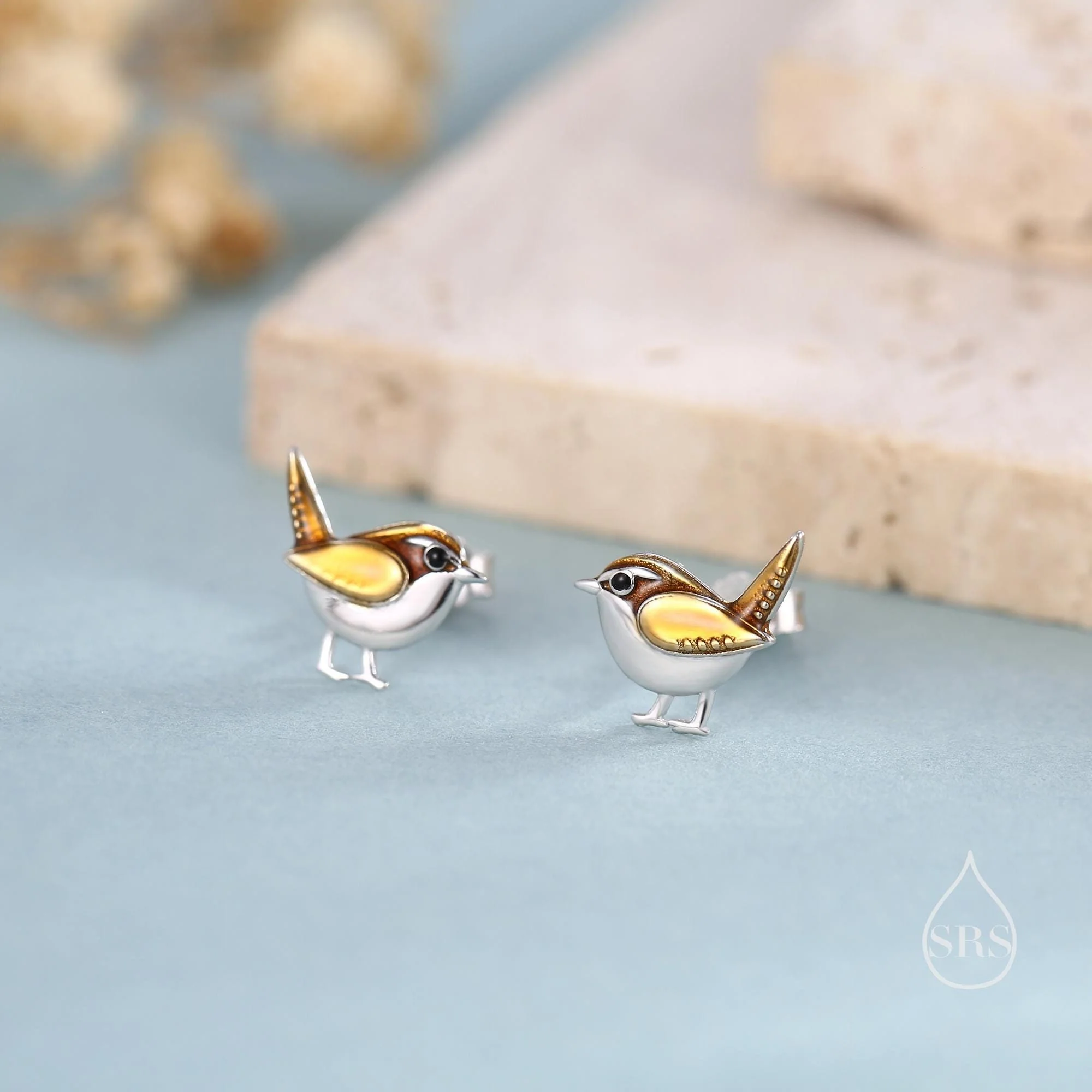 Sterling Silver Tiny Wren Bird Stud Earrings Earrings, Silver Wren Earrings, Cute Sparrow Earrings