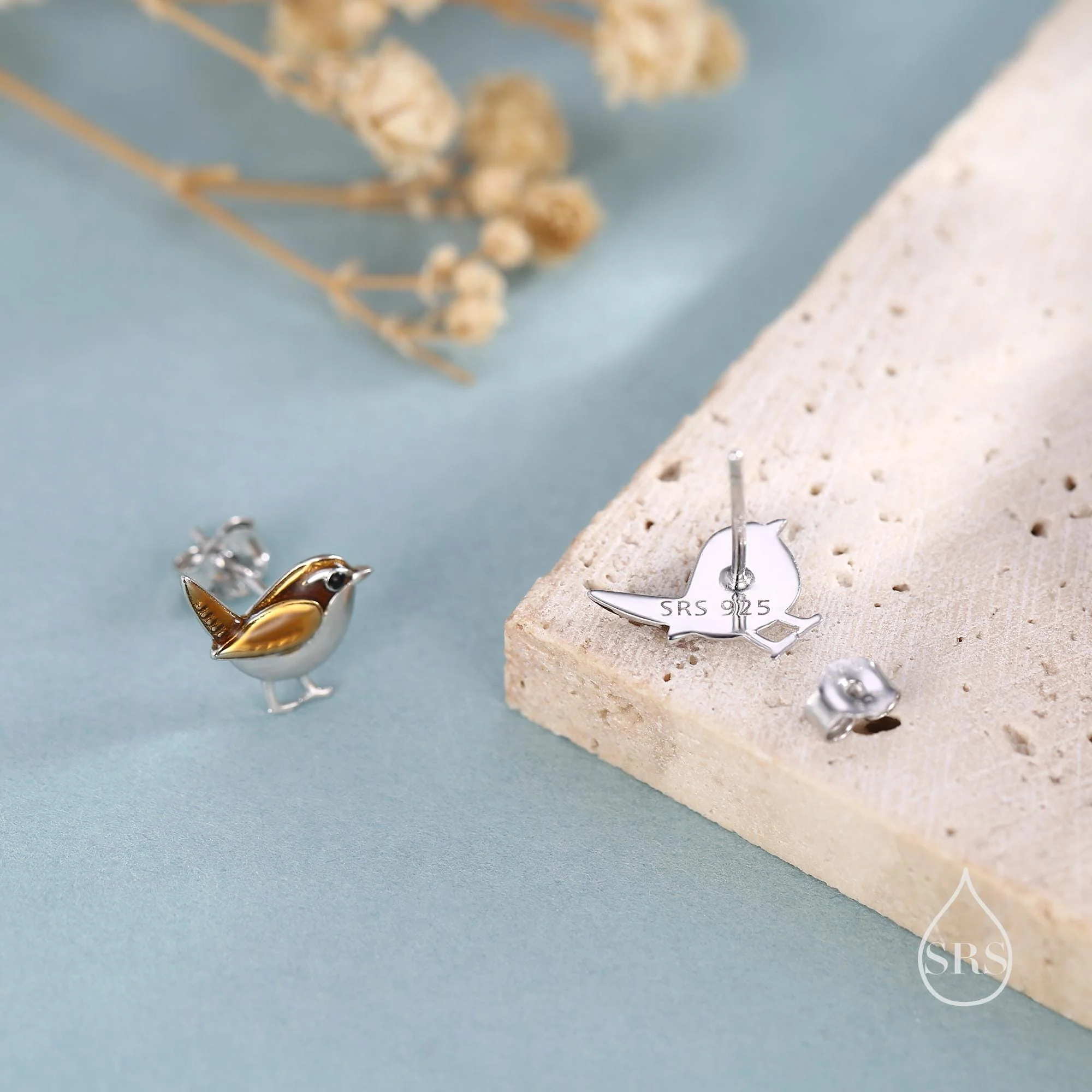 Sterling Silver Tiny Wren Bird Stud Earrings Earrings, Silver Wren Earrings, Cute Sparrow Earrings - Image 5
