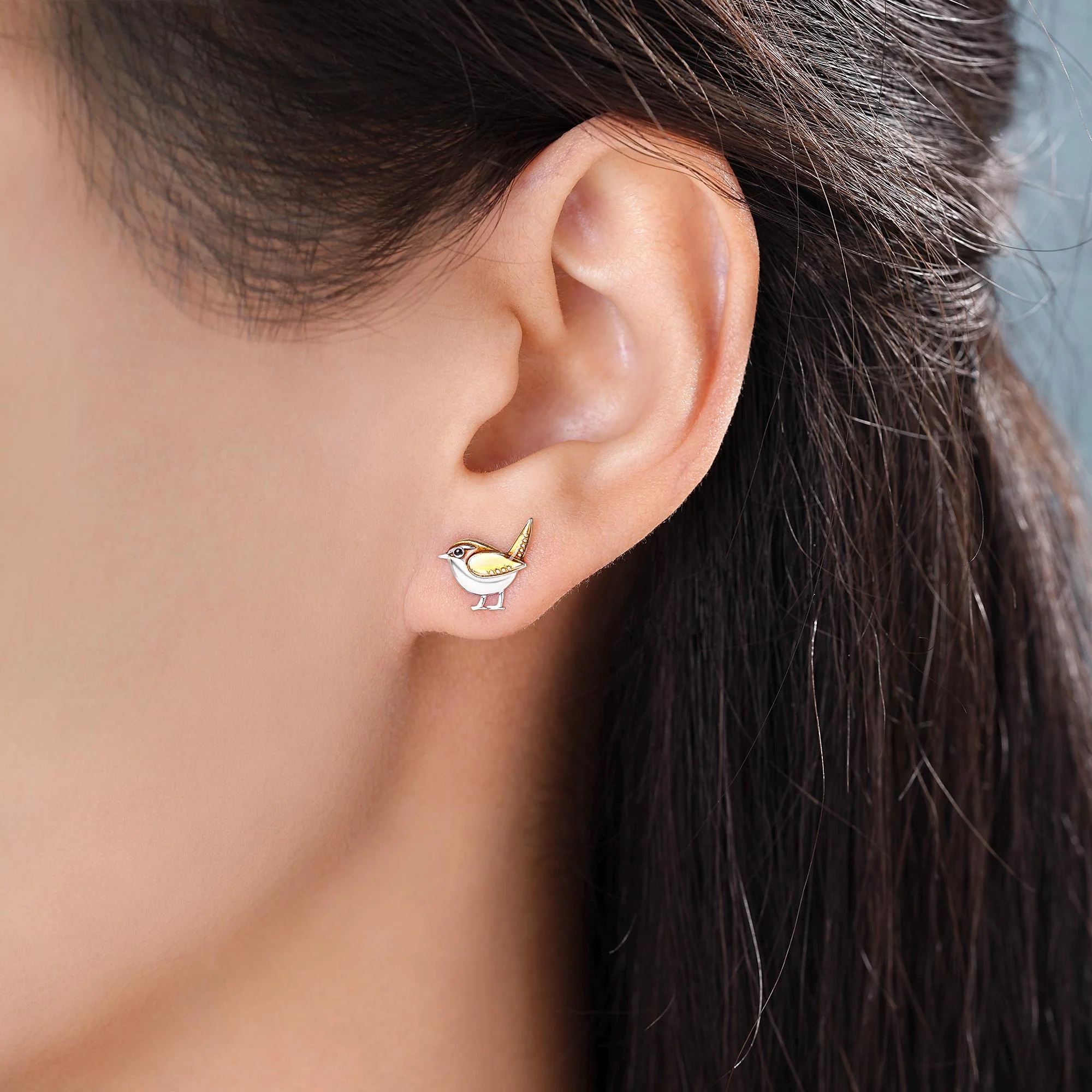 Sterling Silver Tiny Wren Bird Stud Earrings Earrings, Silver Wren Earrings, Cute Sparrow Earrings - Image 6