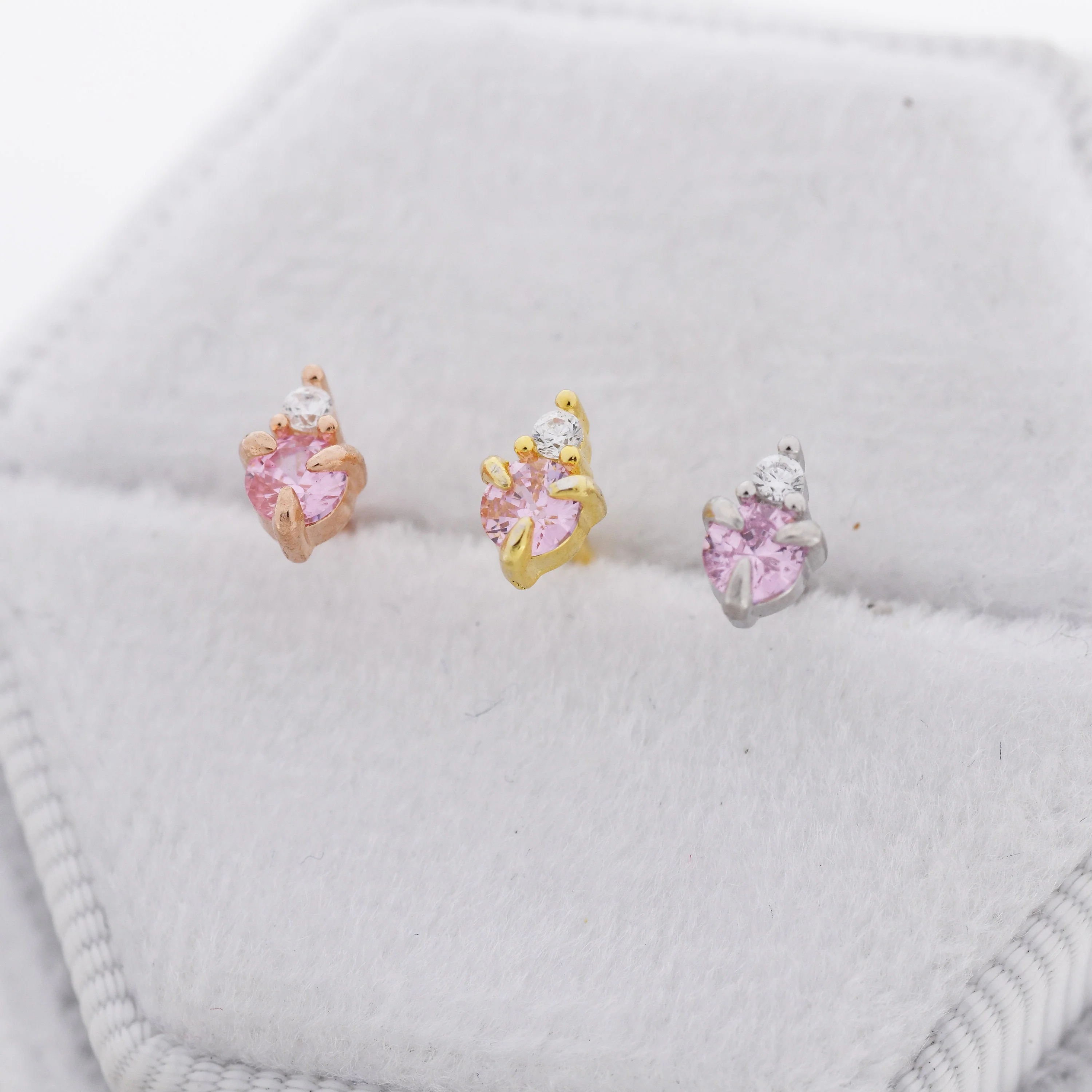 Sterling Silver Tourmaline Pink CZ Stud Earrings, 3mm October Birthstone CZ Earrings, Silver, Gold or Rose Gold, Stacking Earrings - Image 3
