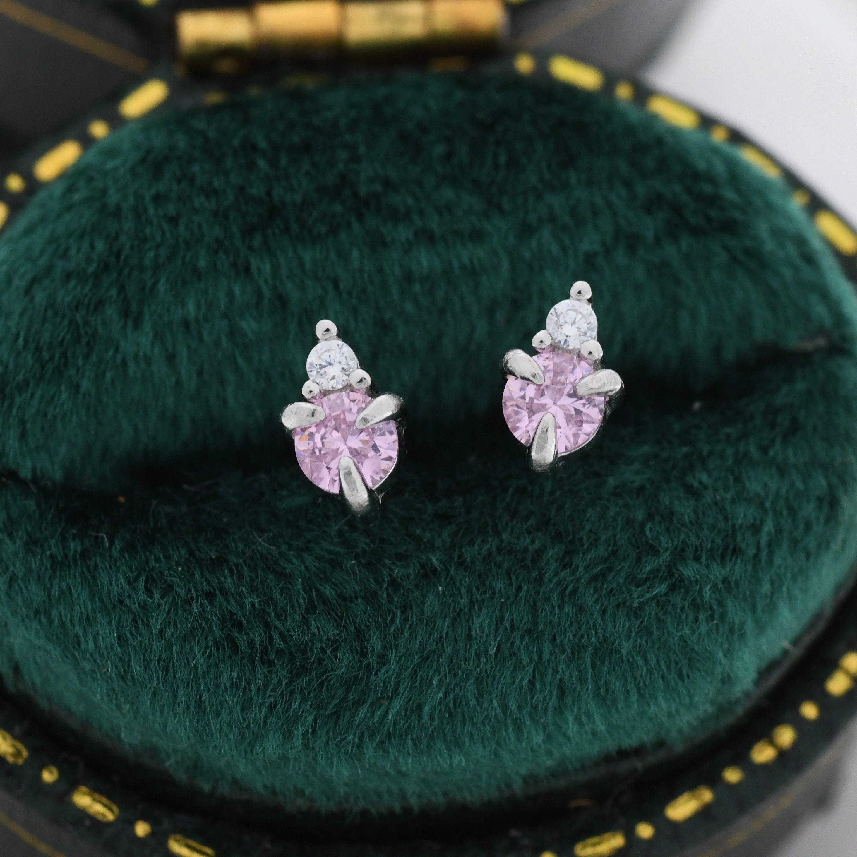 Sterling Silver Tourmaline Pink CZ Stud Earrings, 3mm October Birthstone CZ Earrings, Silver, Gold or Rose Gold, Stacking Earrings - Image 4