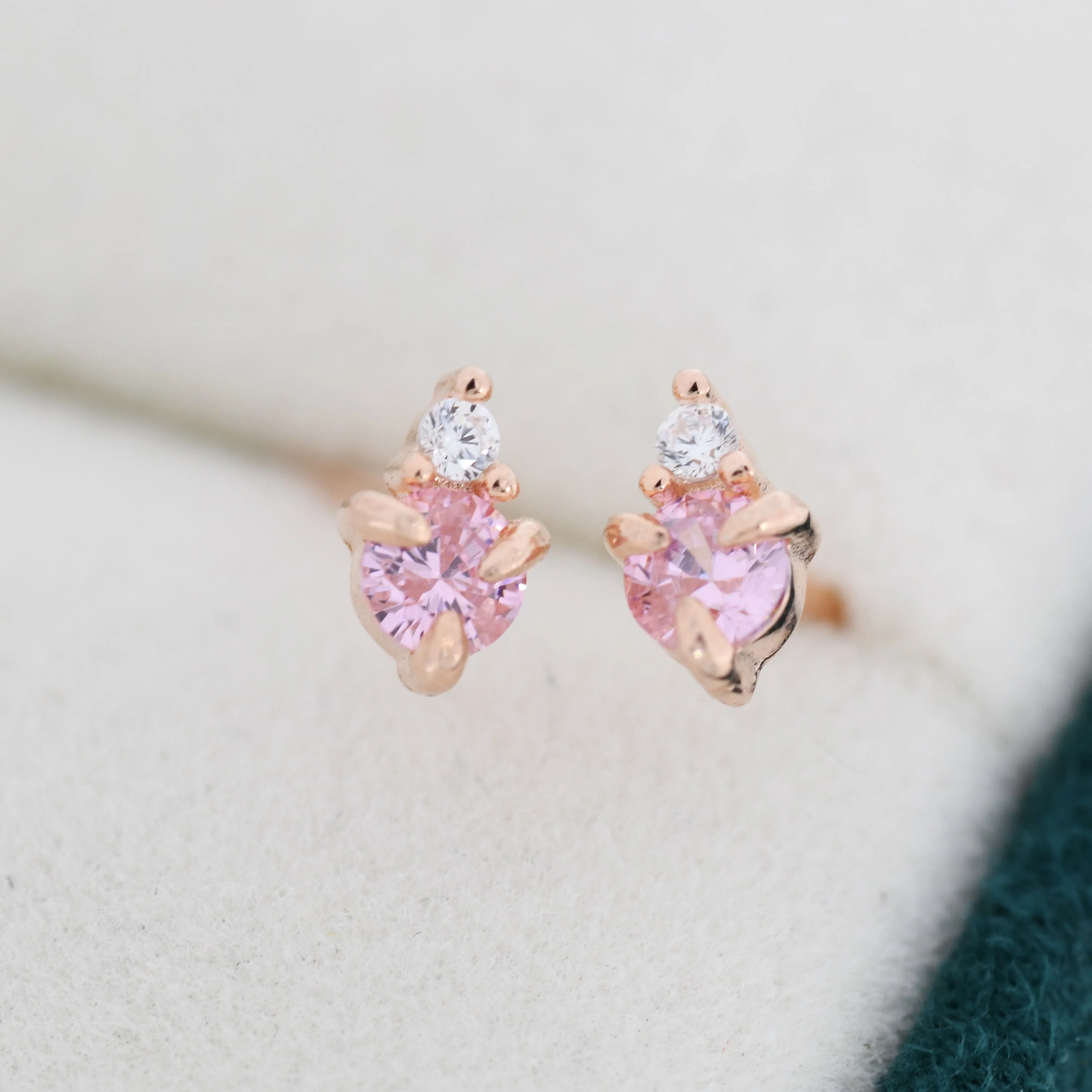Sterling Silver Tourmaline Pink CZ Stud Earrings, 3mm October Birthstone CZ Earrings, Silver, Gold or Rose Gold, Stacking Earrings - Image 7