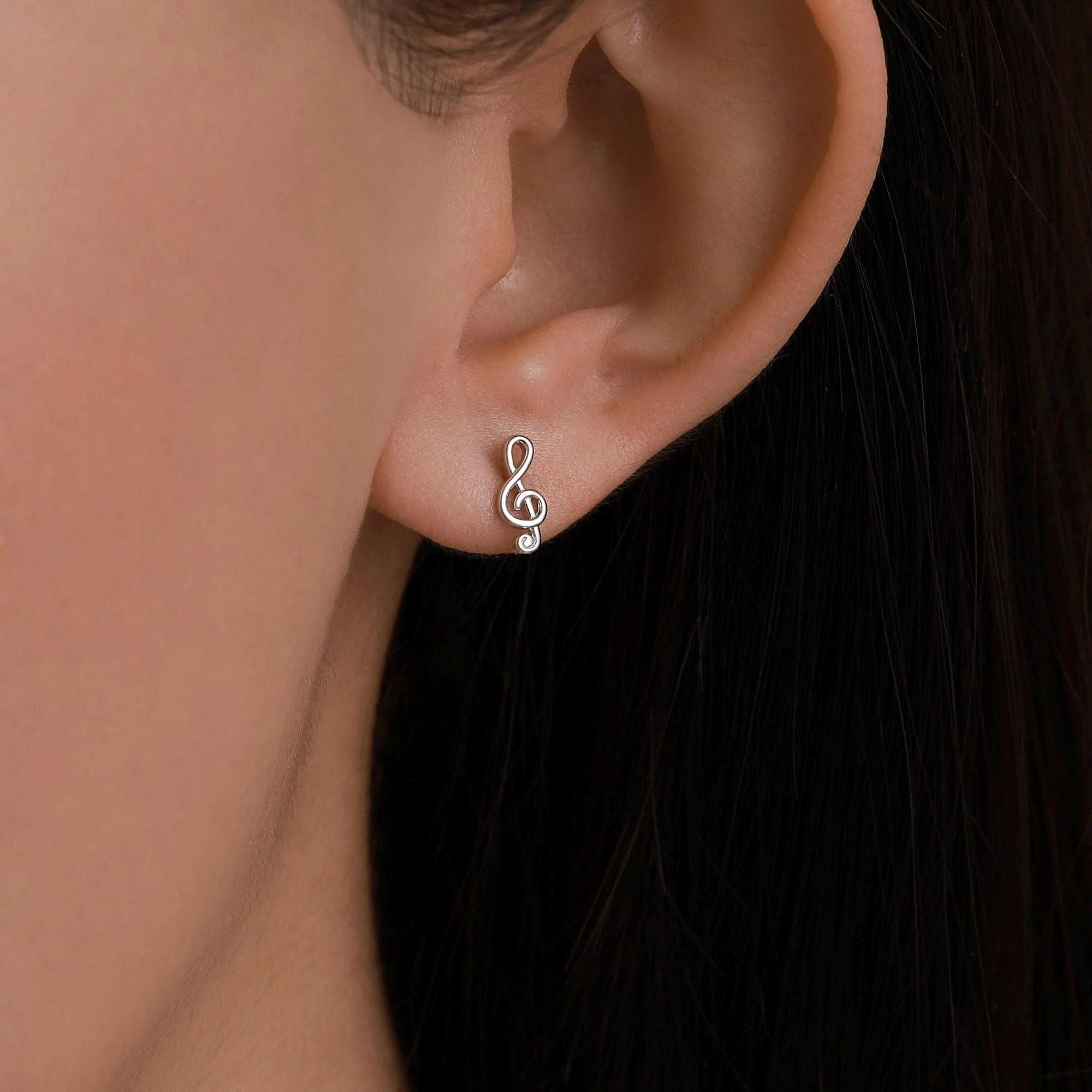 Sterling Silver Treble Clef 16G Flat Back Labret Earrings - Image 2